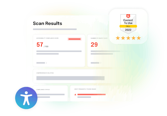 Illustration of AudioEye Website Accessibility Checker with the label "Scan Results" and an A11y icon.