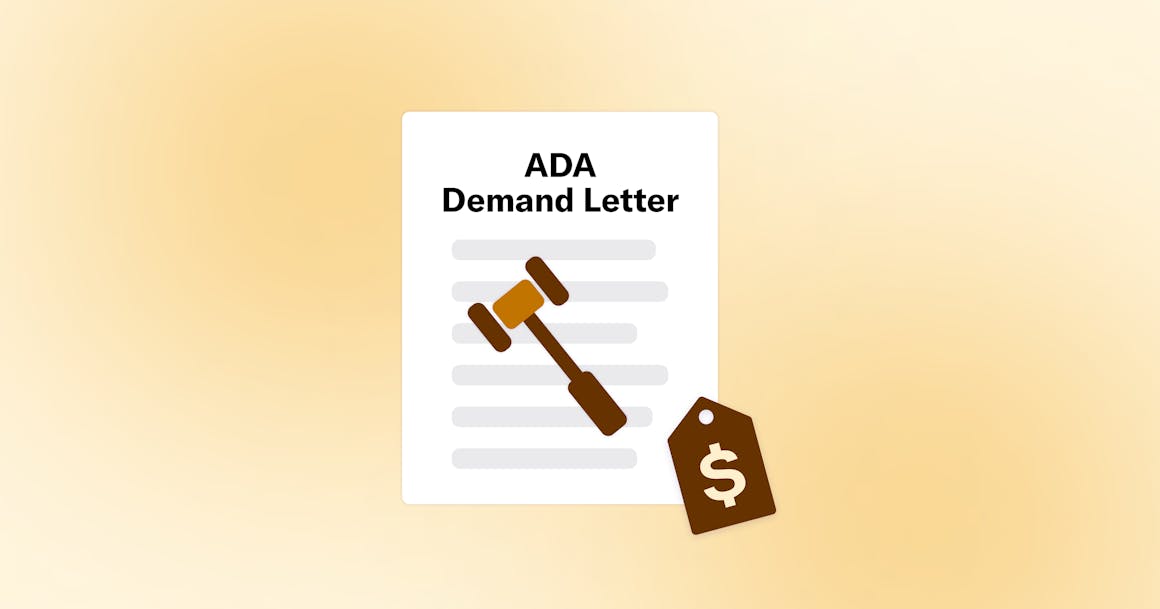 Price tag and gavel over a sheet of paper that reads ADA Demand Letter