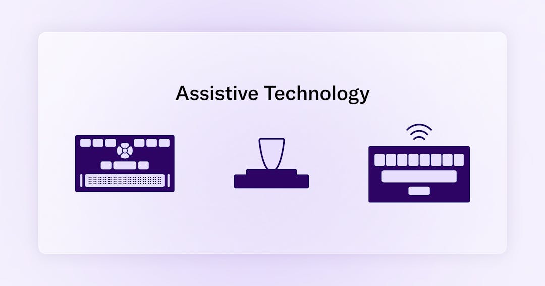 Examples of assistive technology such as braille displays and mouse alternative joystick