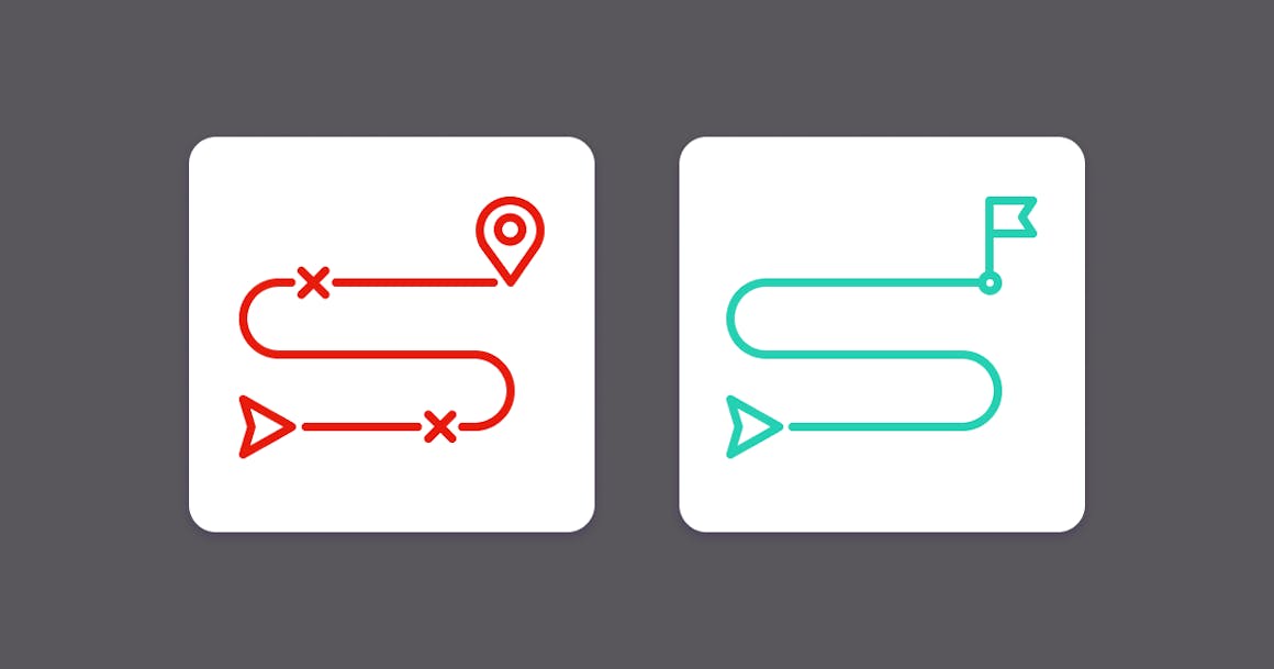 Two illustrations showing an unsuccessful path with barriers and a successful path with zero barriers.
