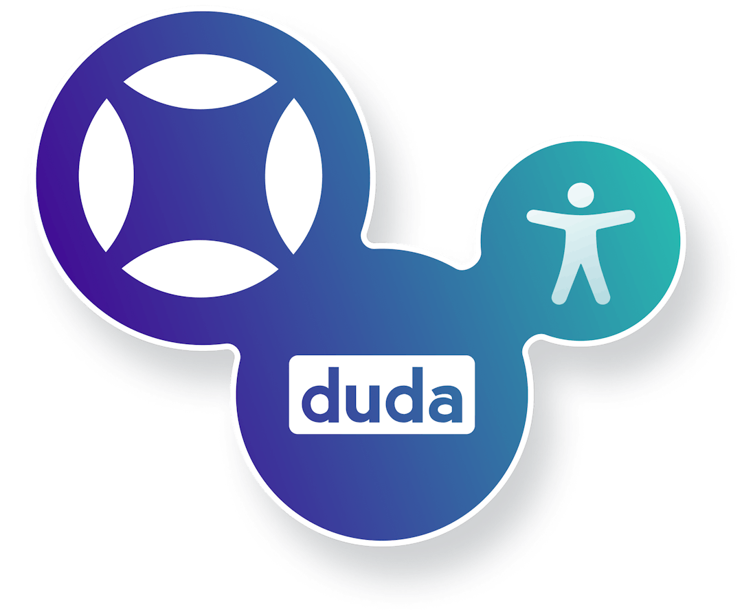 Duda logo and AudioEye logo with accessibility symbol