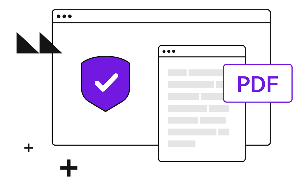 Illustration of a web browser with a smaller tablet-sized browser full of content on top that reads PDF