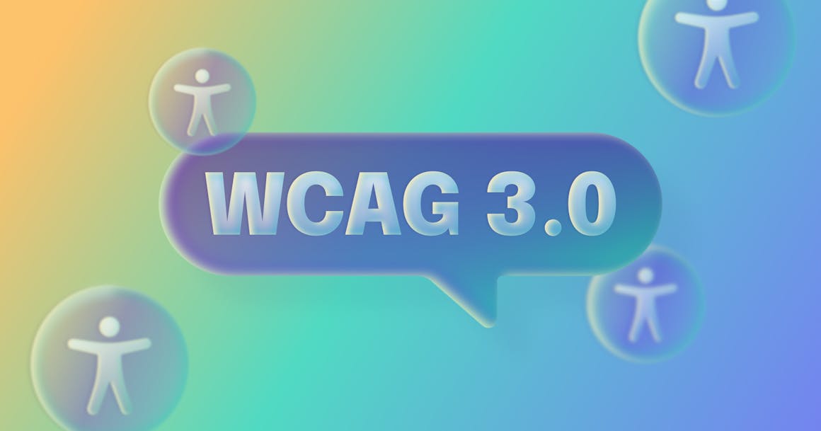 A speech bubble that says WCAG 3.0, next to four accessibility icons