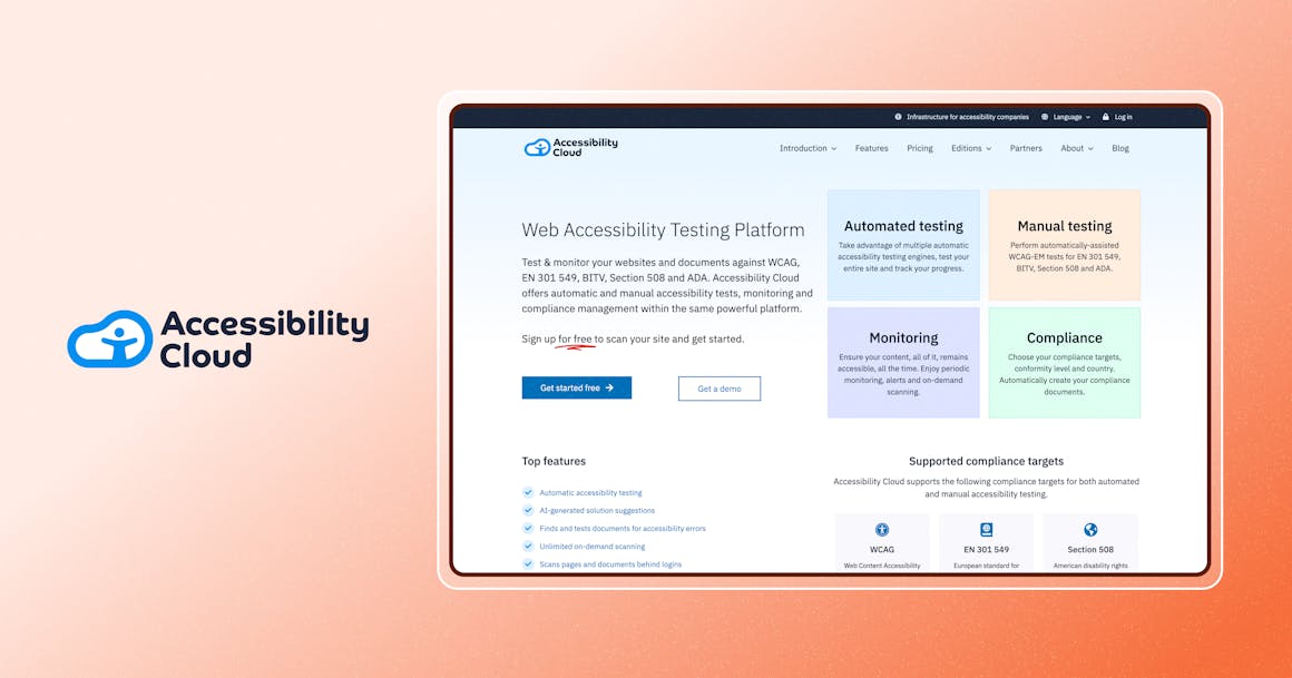 Screenshot of Accessibility Cloud homepage.