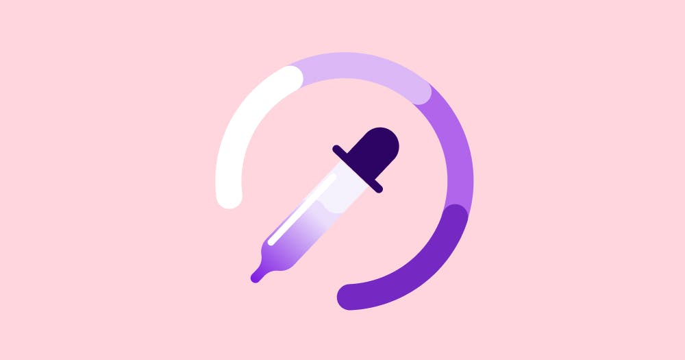 Purple and white eyedropper on a pink background