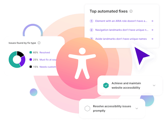 accessibility platform with top automated fixes, issues found by type and other prompts to get website accessible