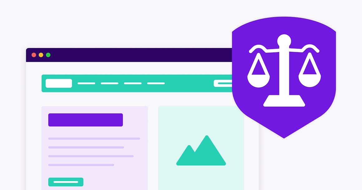 A legal scale and shield overtop of a web browser