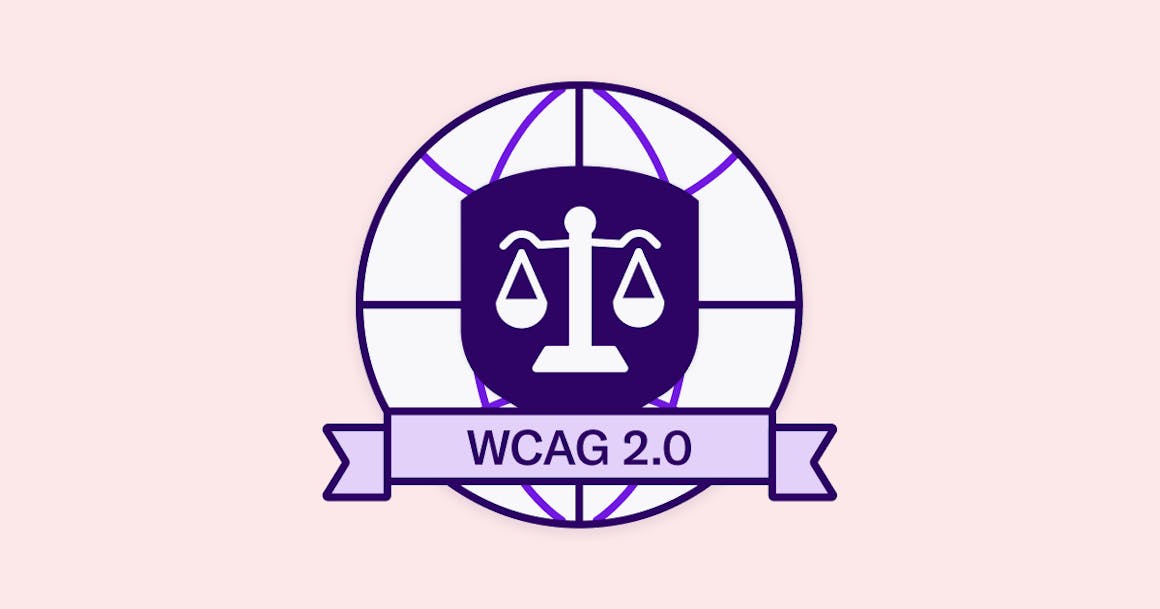 Globe icon with a legal scale and a ribbon that reads "WCAG 2.0"