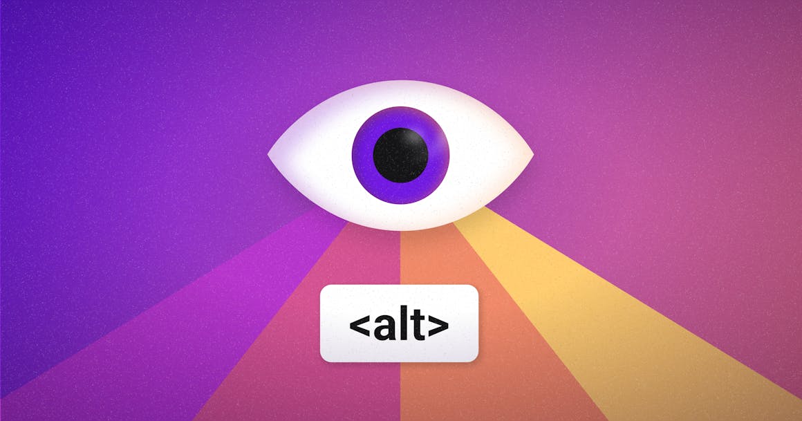An icon of an eye with a purple iris, above a tag that reads <alt>.