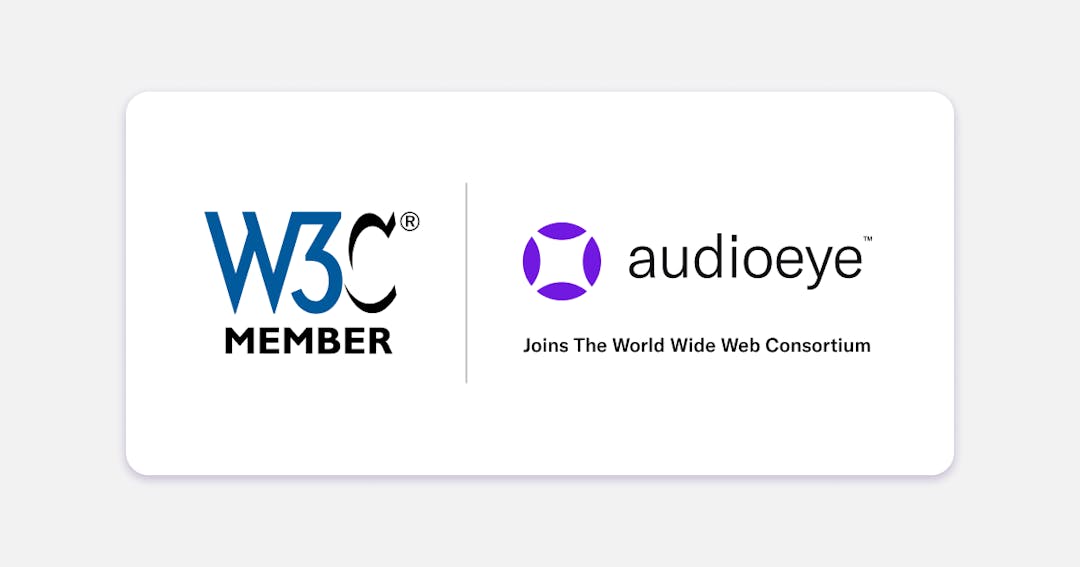 W3C Member logo and AudioEye logo with the text Joins The World Wide Web Consortium