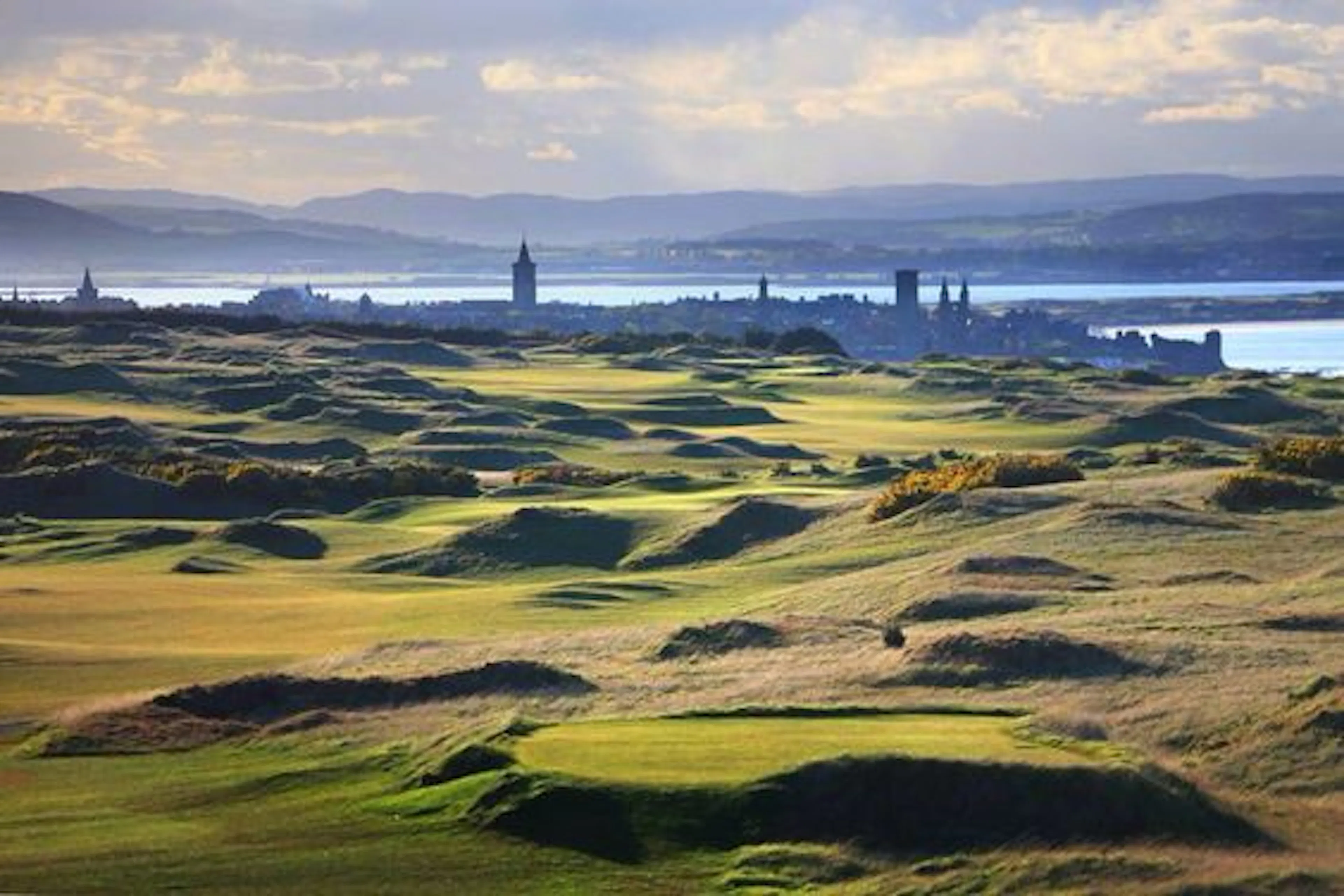 Sweeping views down over the Castle Course towards the Auld Grey Toon of St Andrews.