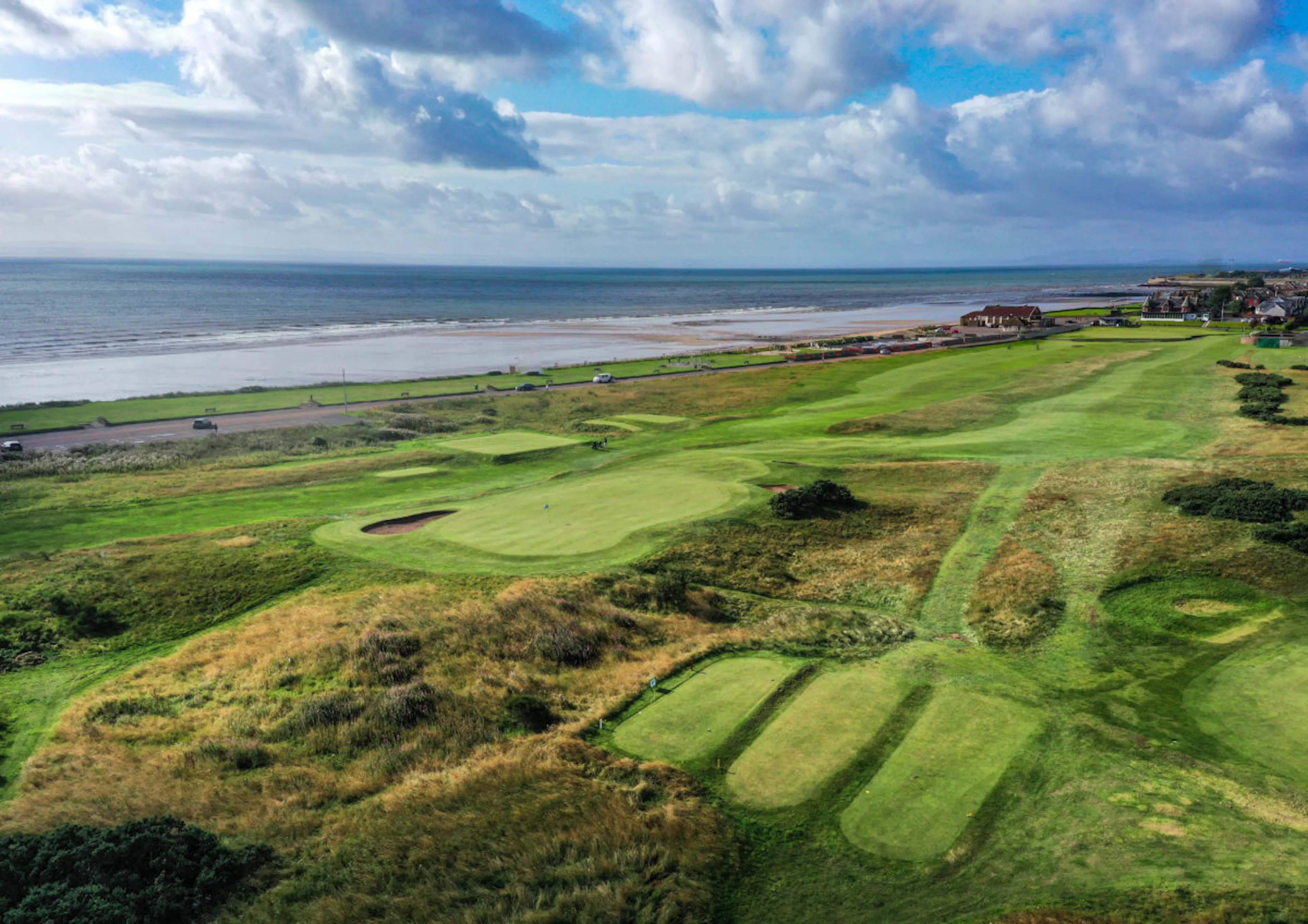 Aerial view of the Leven Links in Fife Scotland. 