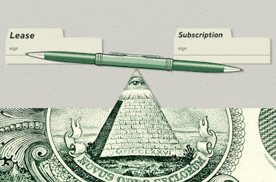 A scale representing the cost of a car lease vs. a subscription