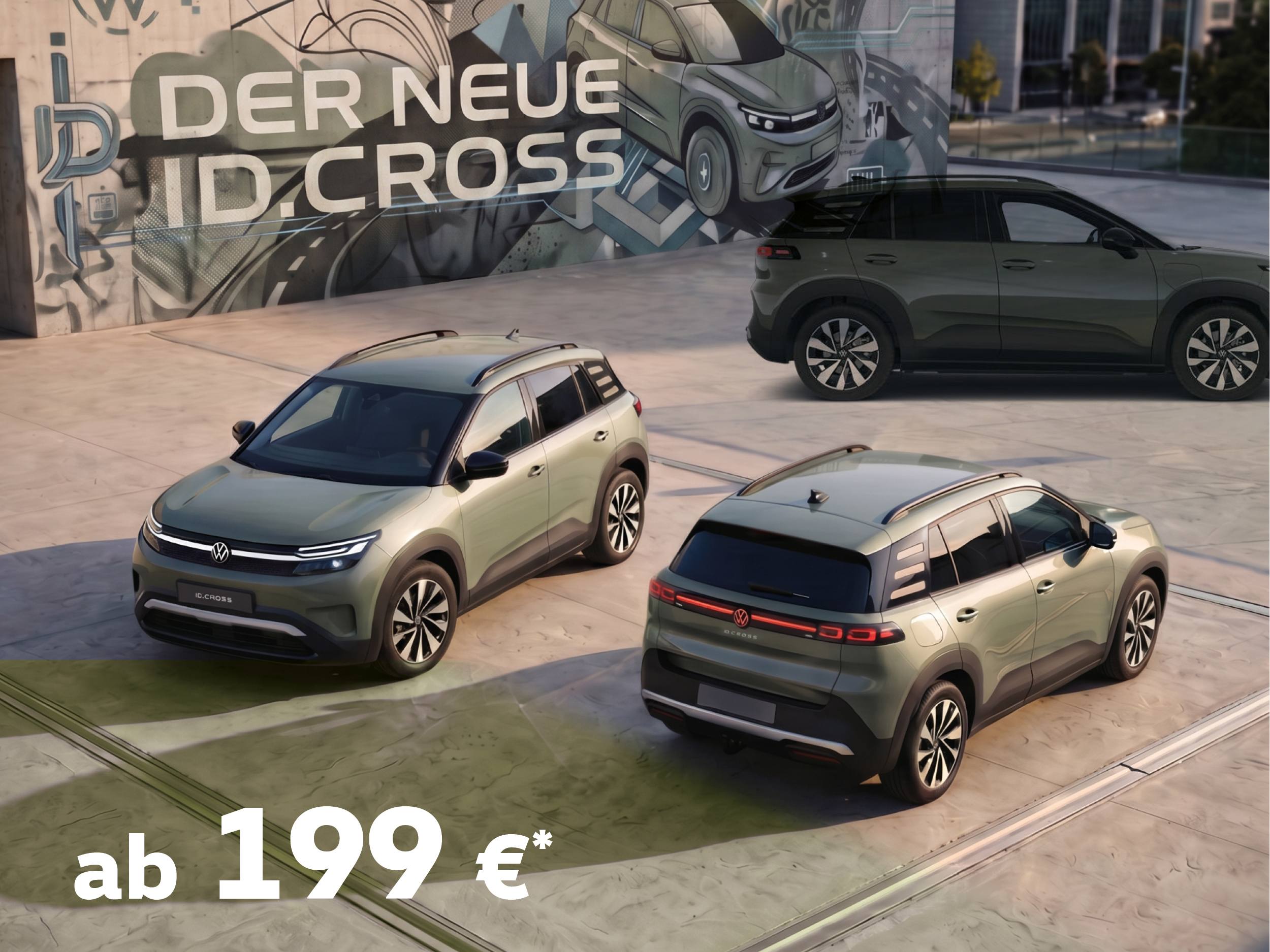 VW ID.Cross auf einer Fläche in der Kommuniktationsfarbe Nori Green Metallic