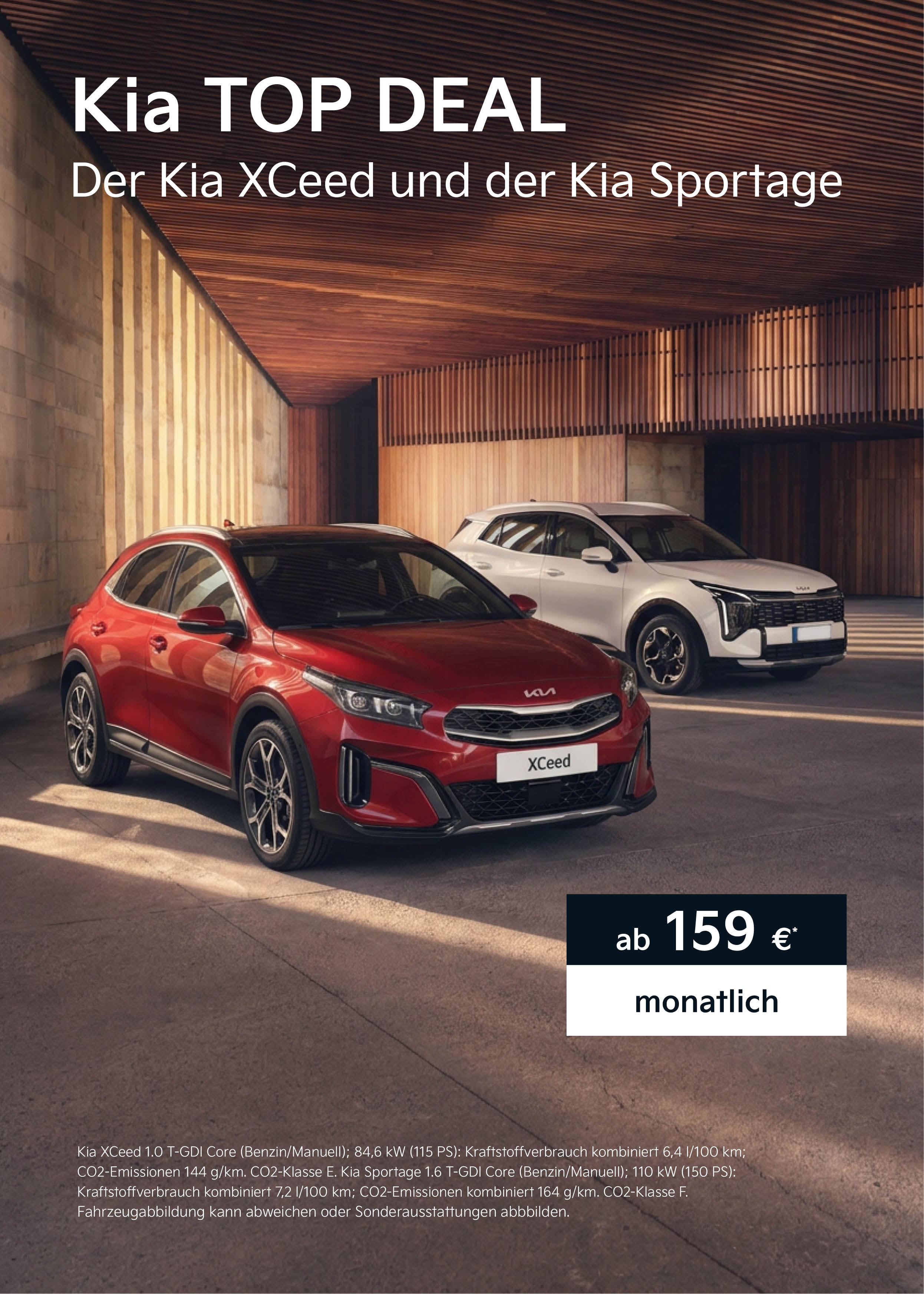 Roter Kia XCeed und weißer Kia Sportage