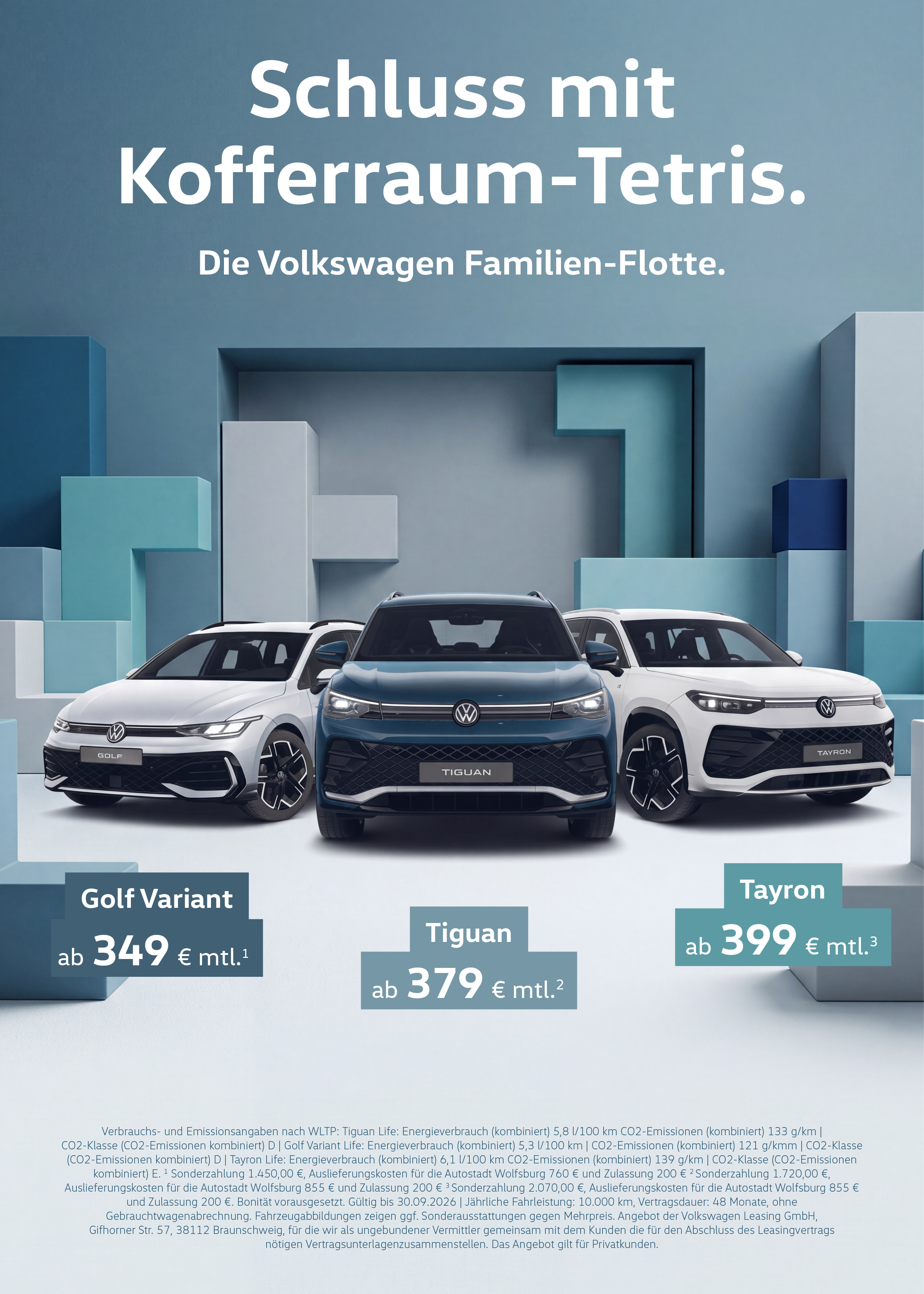 Volkswagen Golf Variant, Tiguan und Tayron jetzt im Autohausrange leasen.