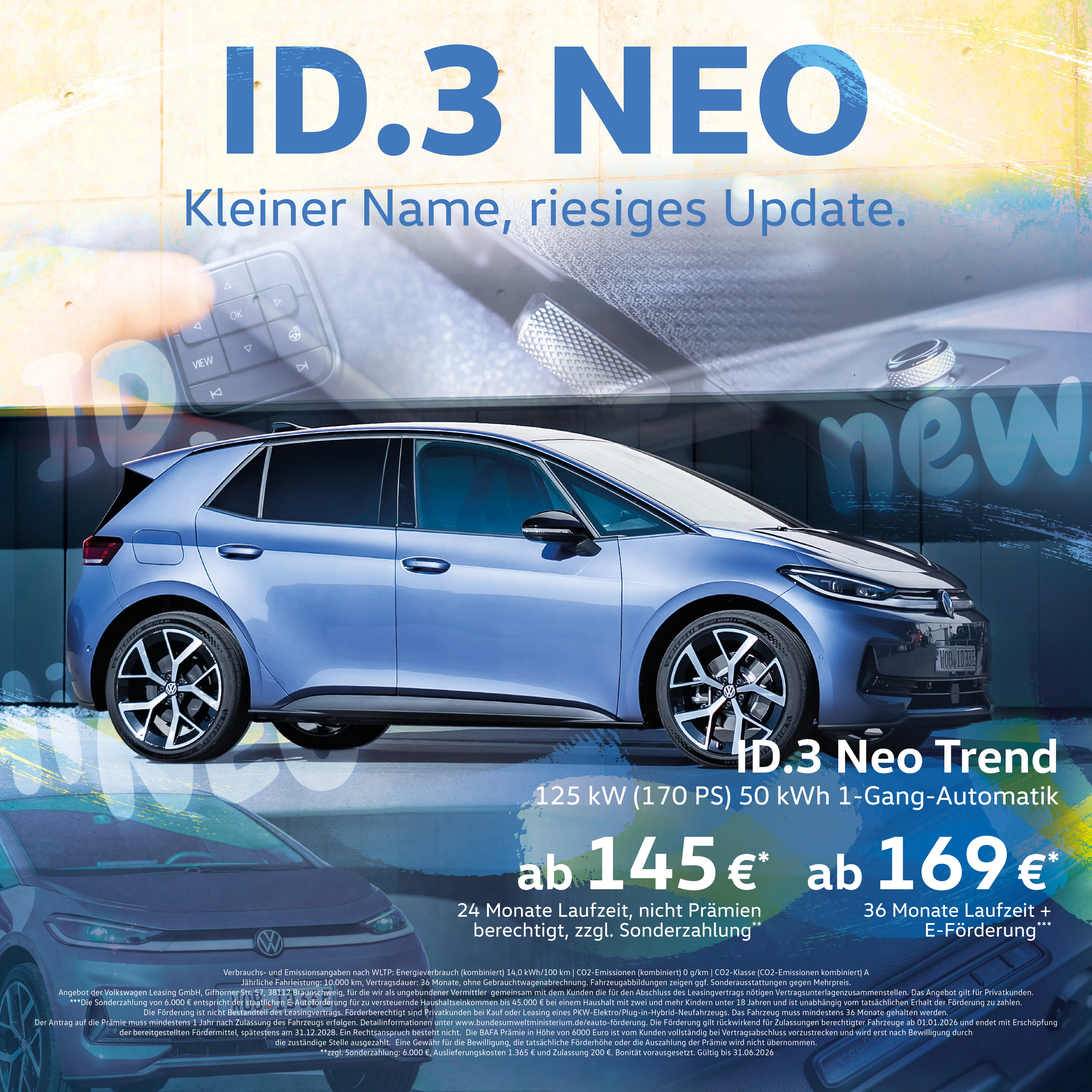Blauer ID.3 Neo | Der neue ID.3 Neo von Volkswagen | Autohaus Range