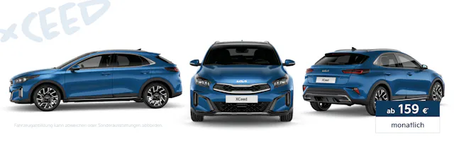 kia xceed in blau, verschiedene Ansichten
