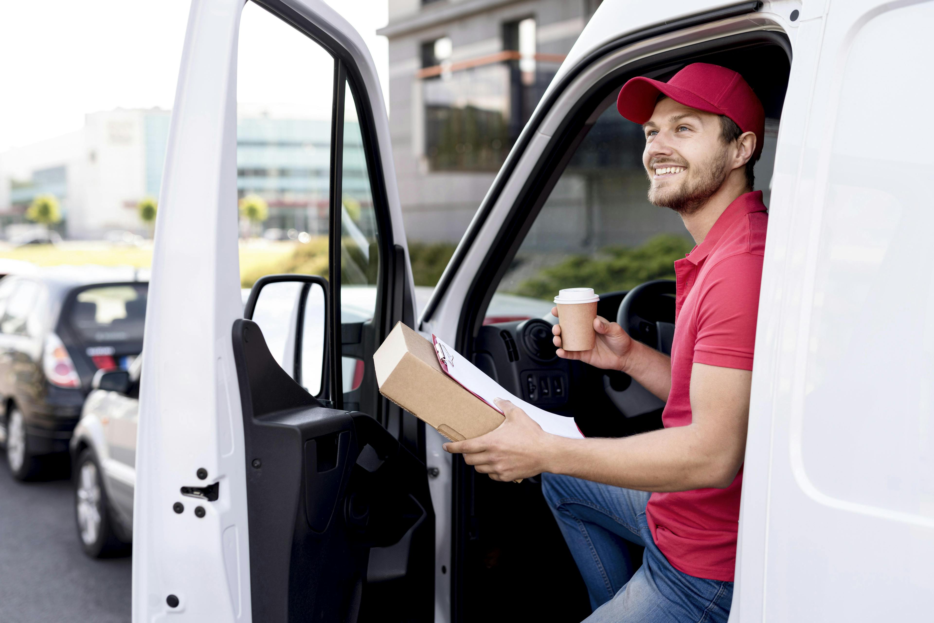 Delivery Man with Car and Coffee