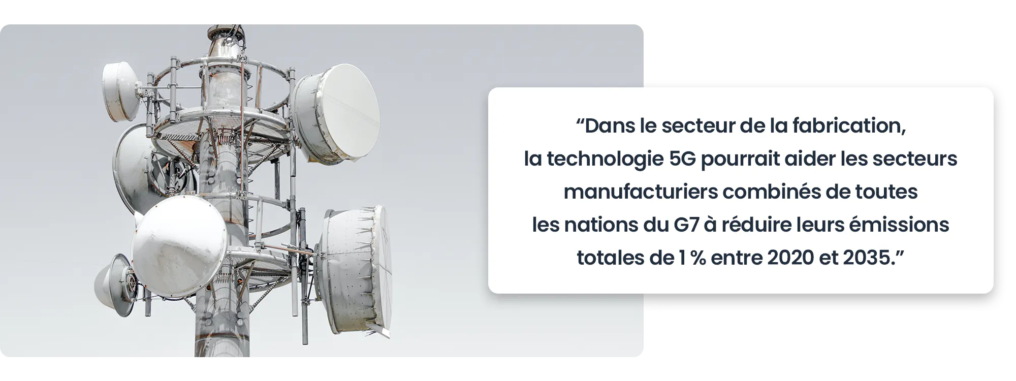 Dans le secteur de la fabrication, la technologie 5G pourrait aider les secteurs manufacturiers combinés de toutes les nations du G7 à réduire leurs émissions totales se 1 % entre 2020 et 2035.