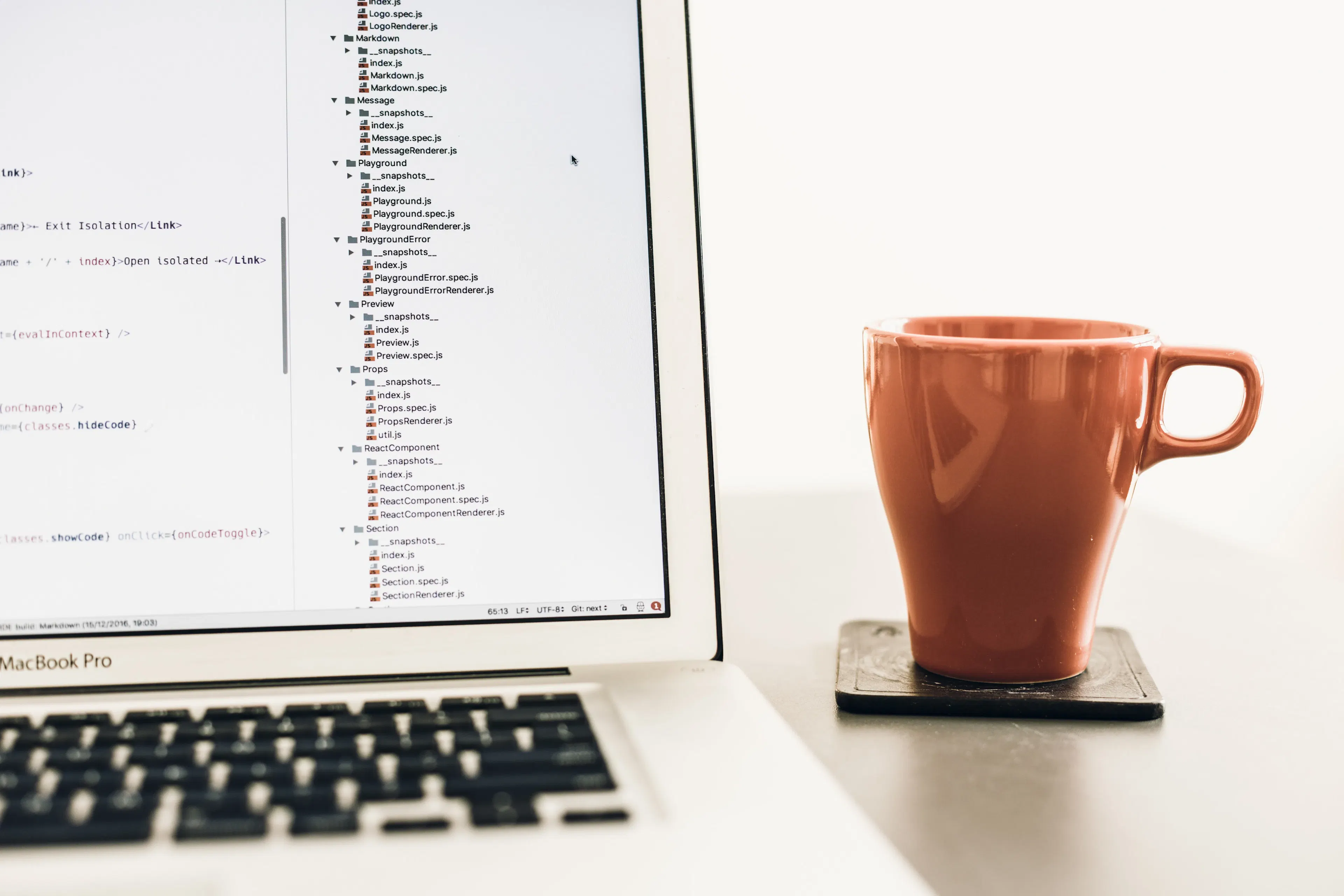 Python programming professional working on software project in modern office
