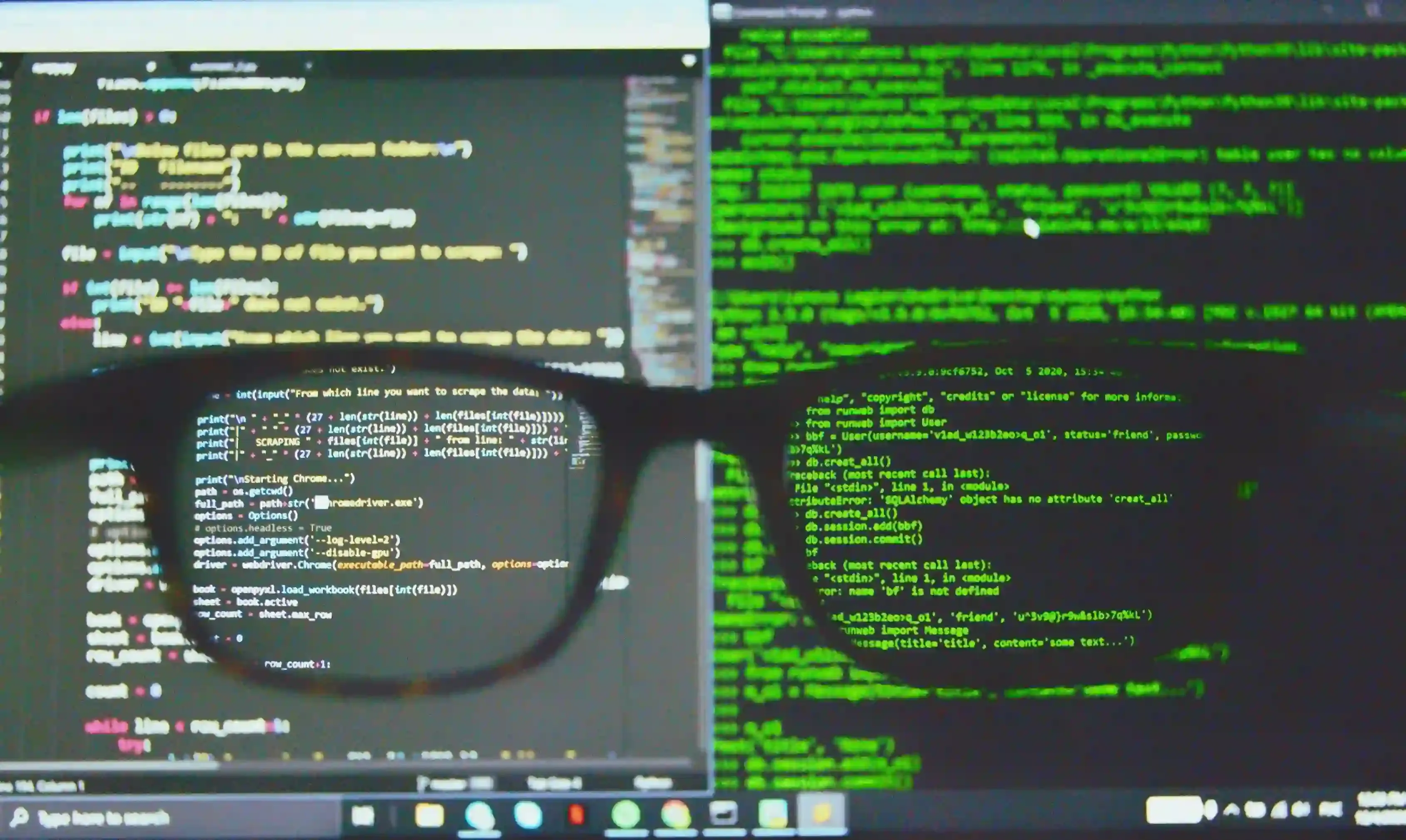 eyeglasses reflecting code on computer screen
