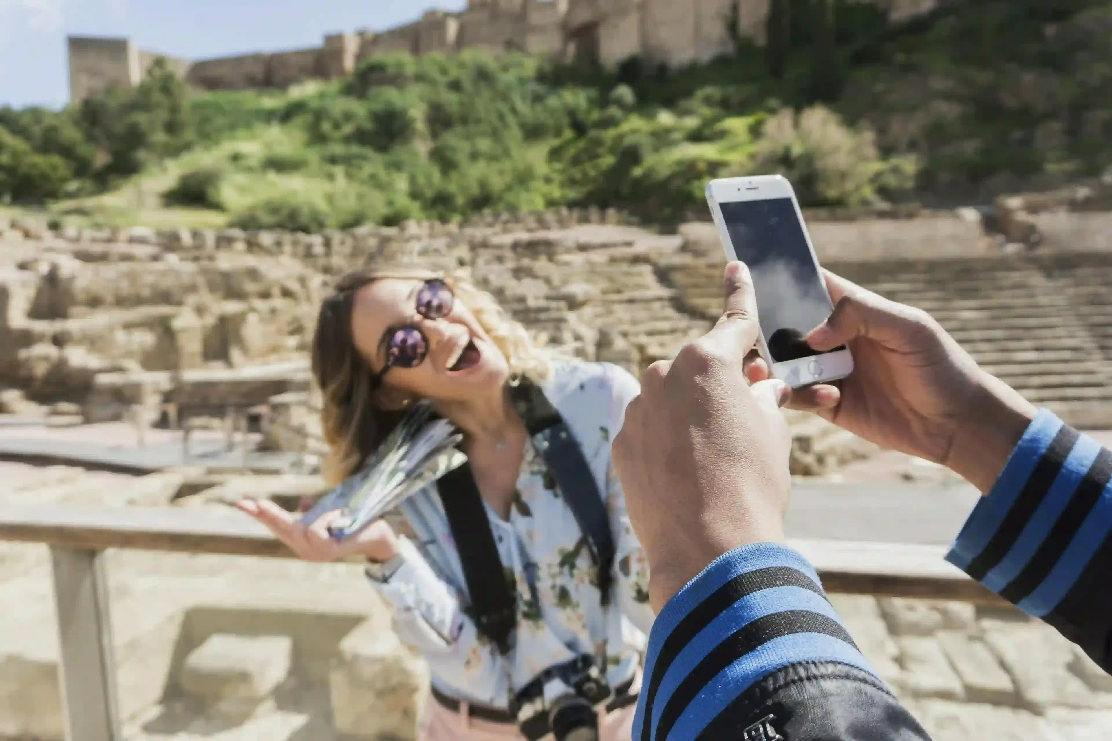 tech tourist photographing destination with smartphone