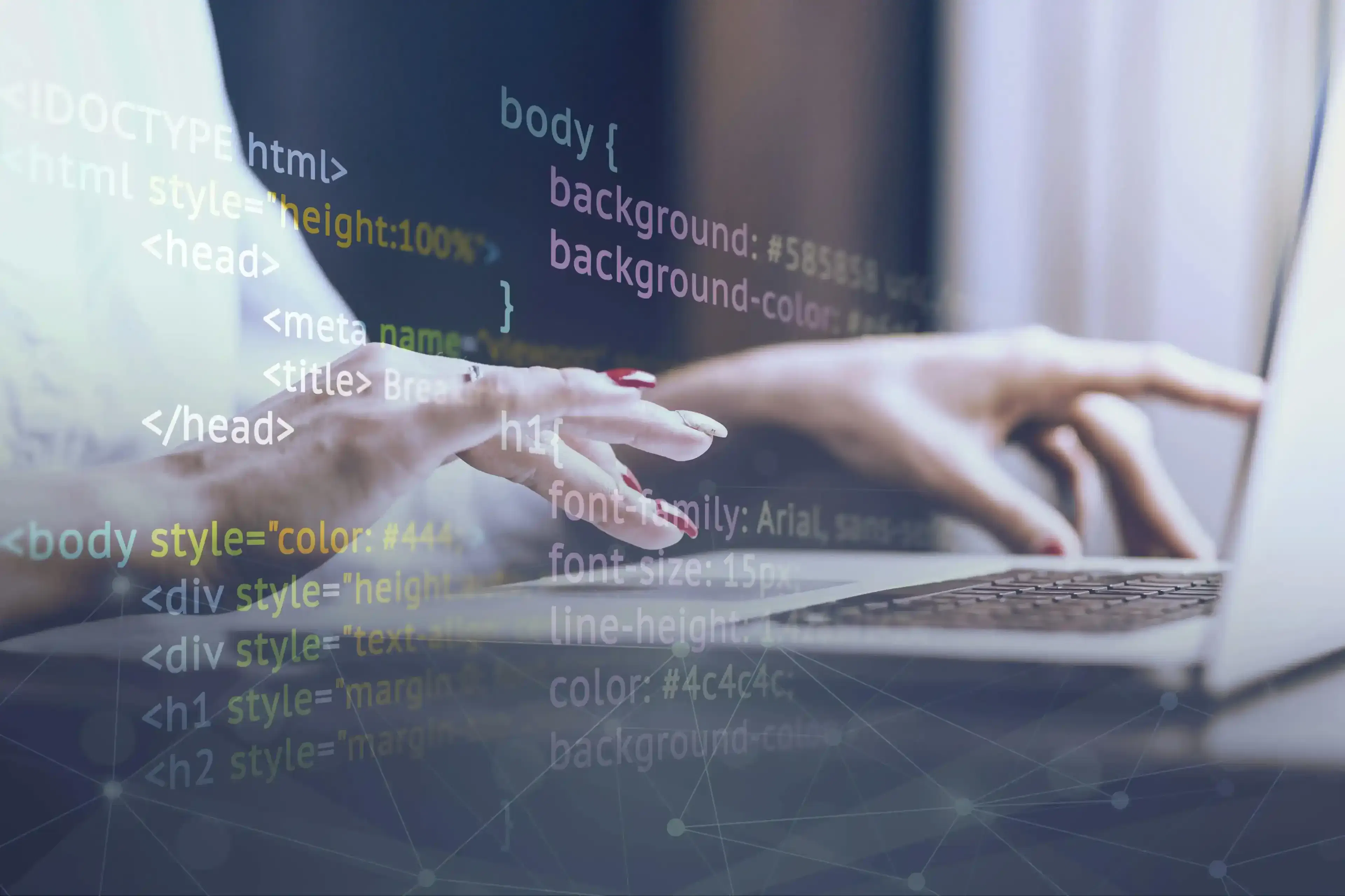 person working with HTML and CSS code collage