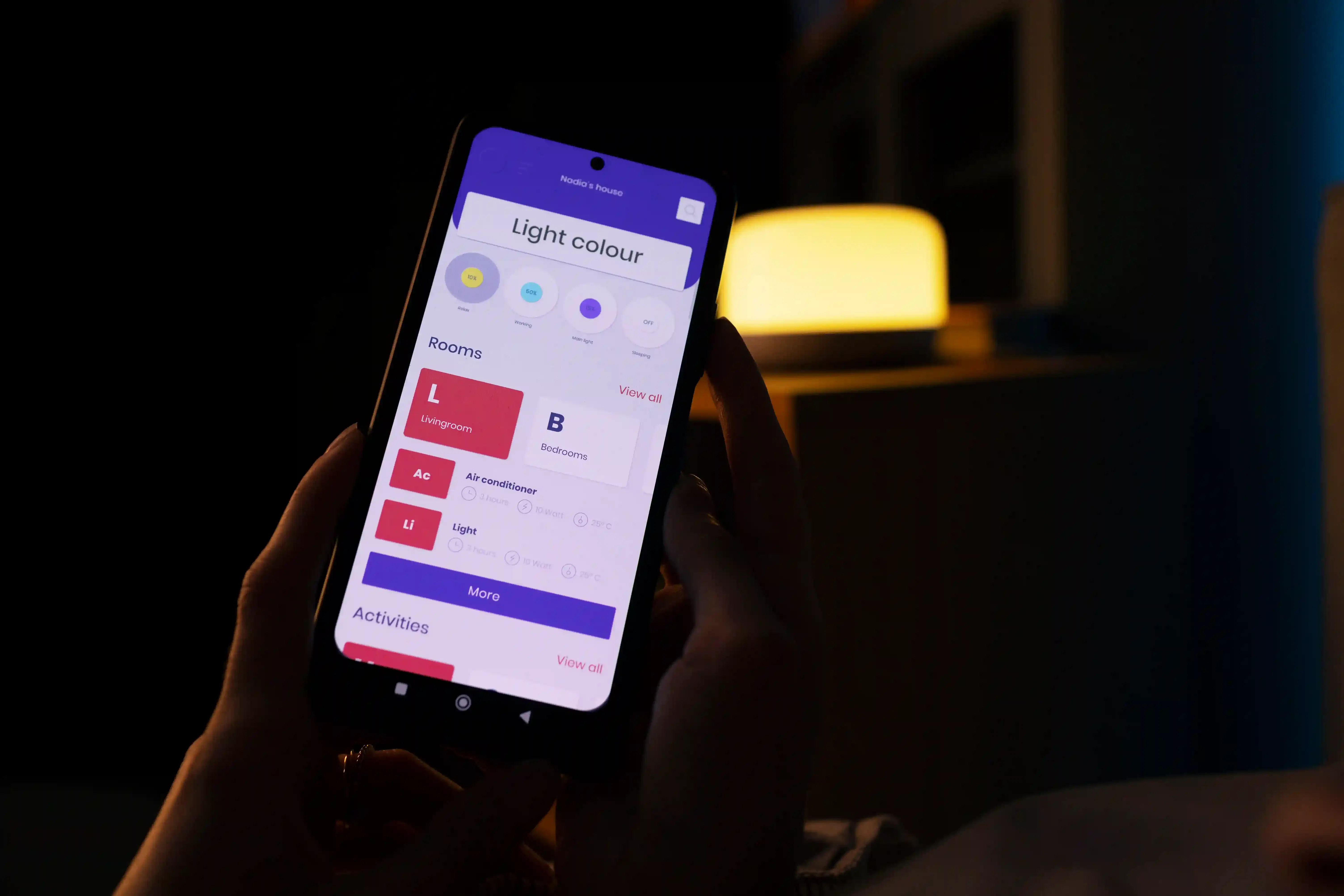 high-angle view of hands holding Android smartphone