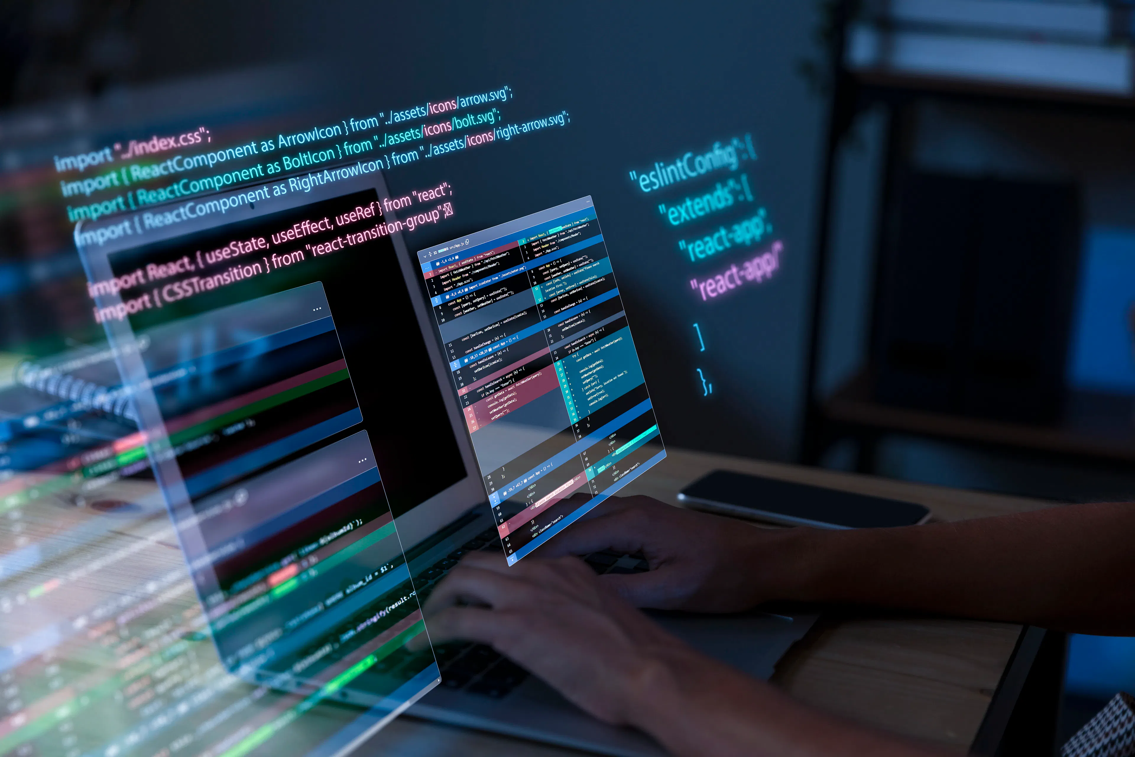 developer working with code in programming environment