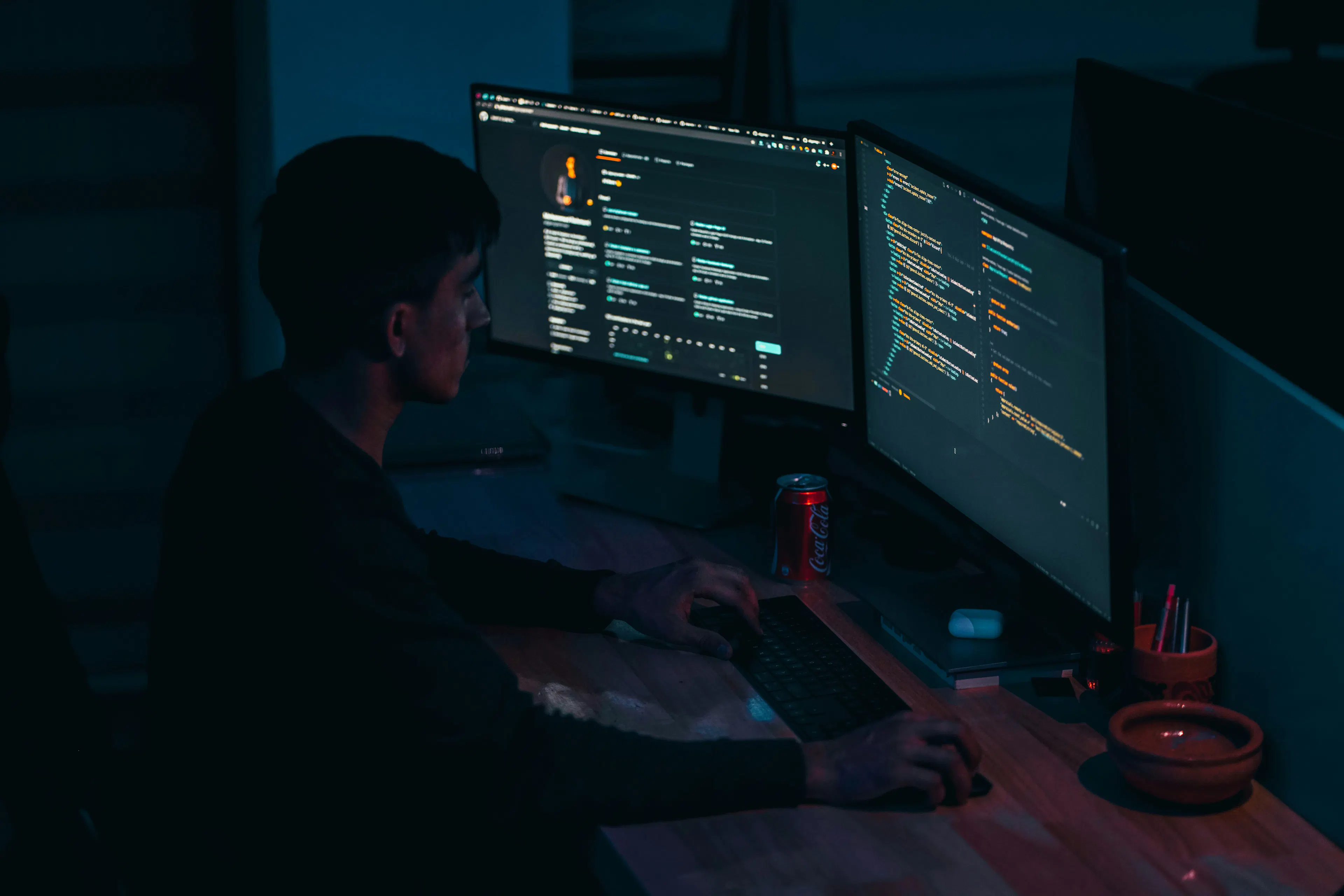 software technology professional working on software project in modern office
