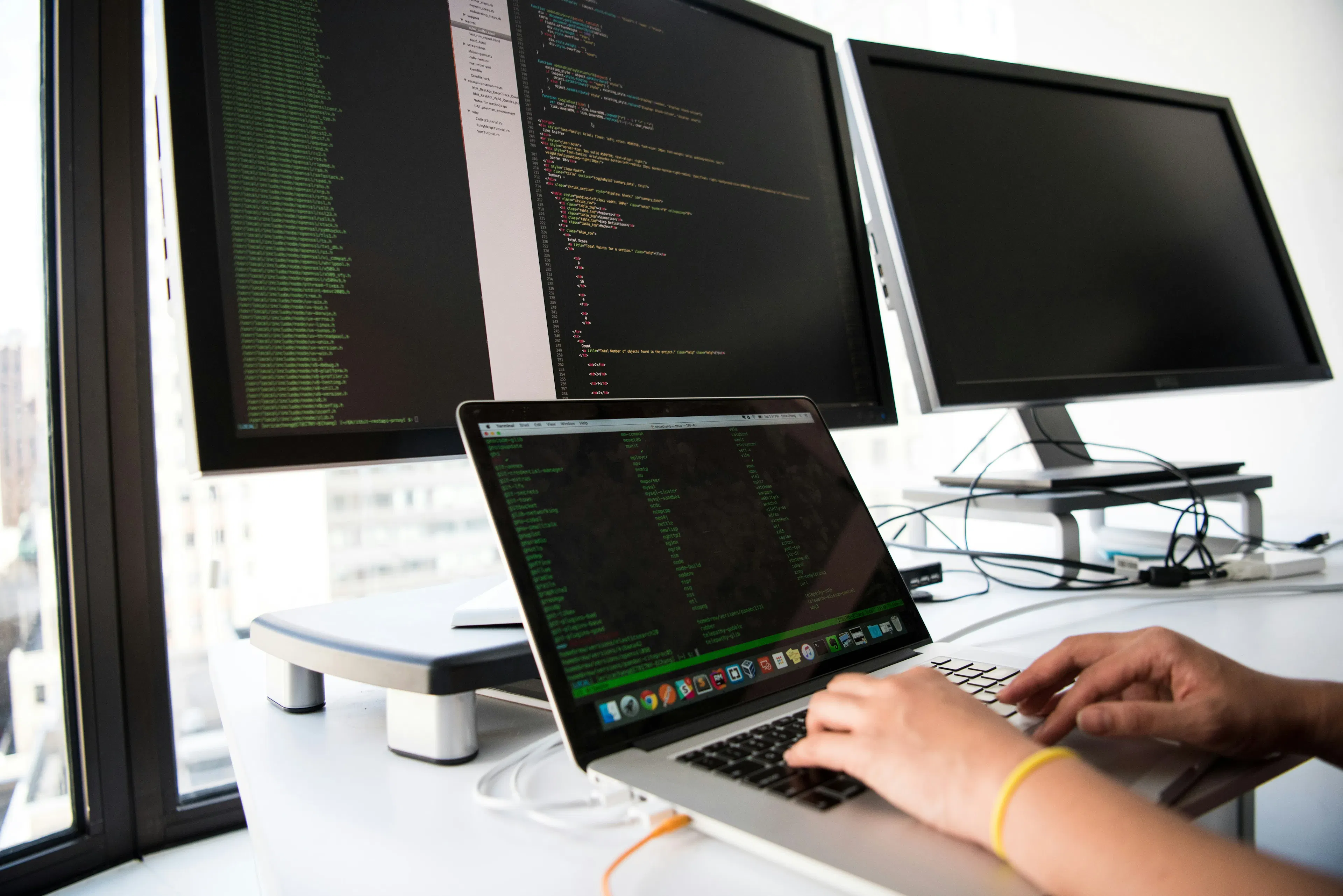 Rust programming professional working on software project in modern office