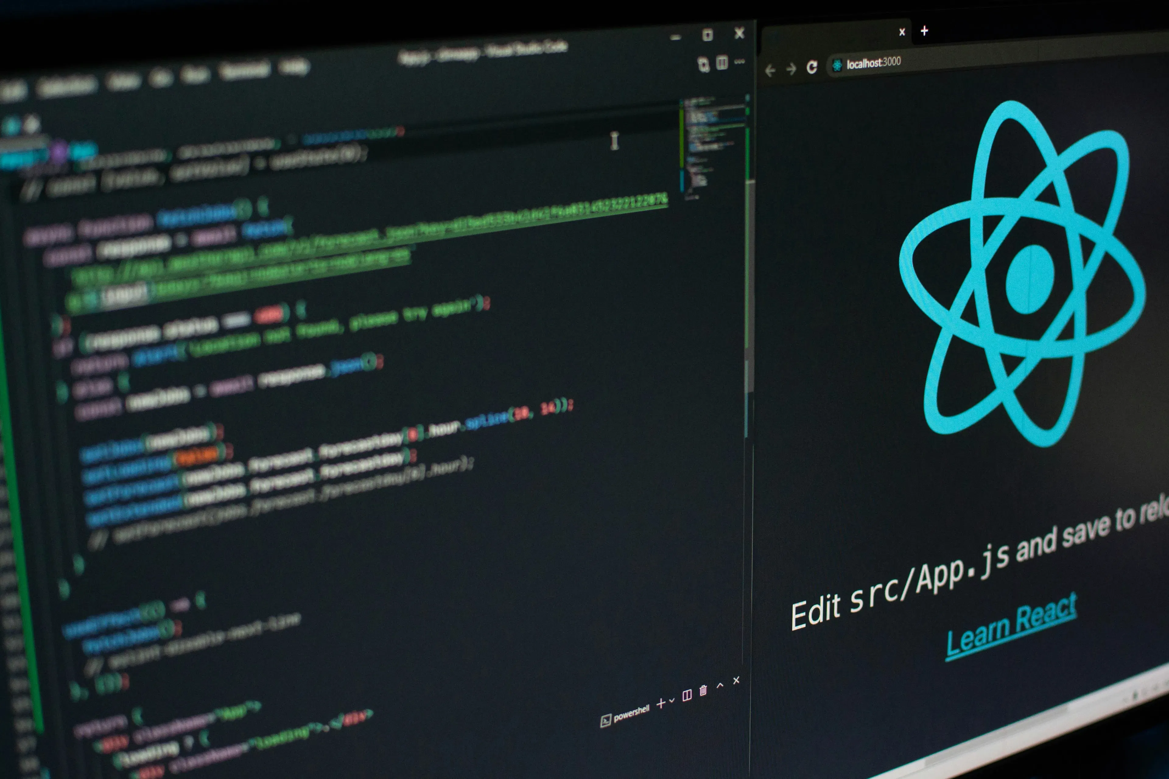 AI technology professional working on software project in modern office