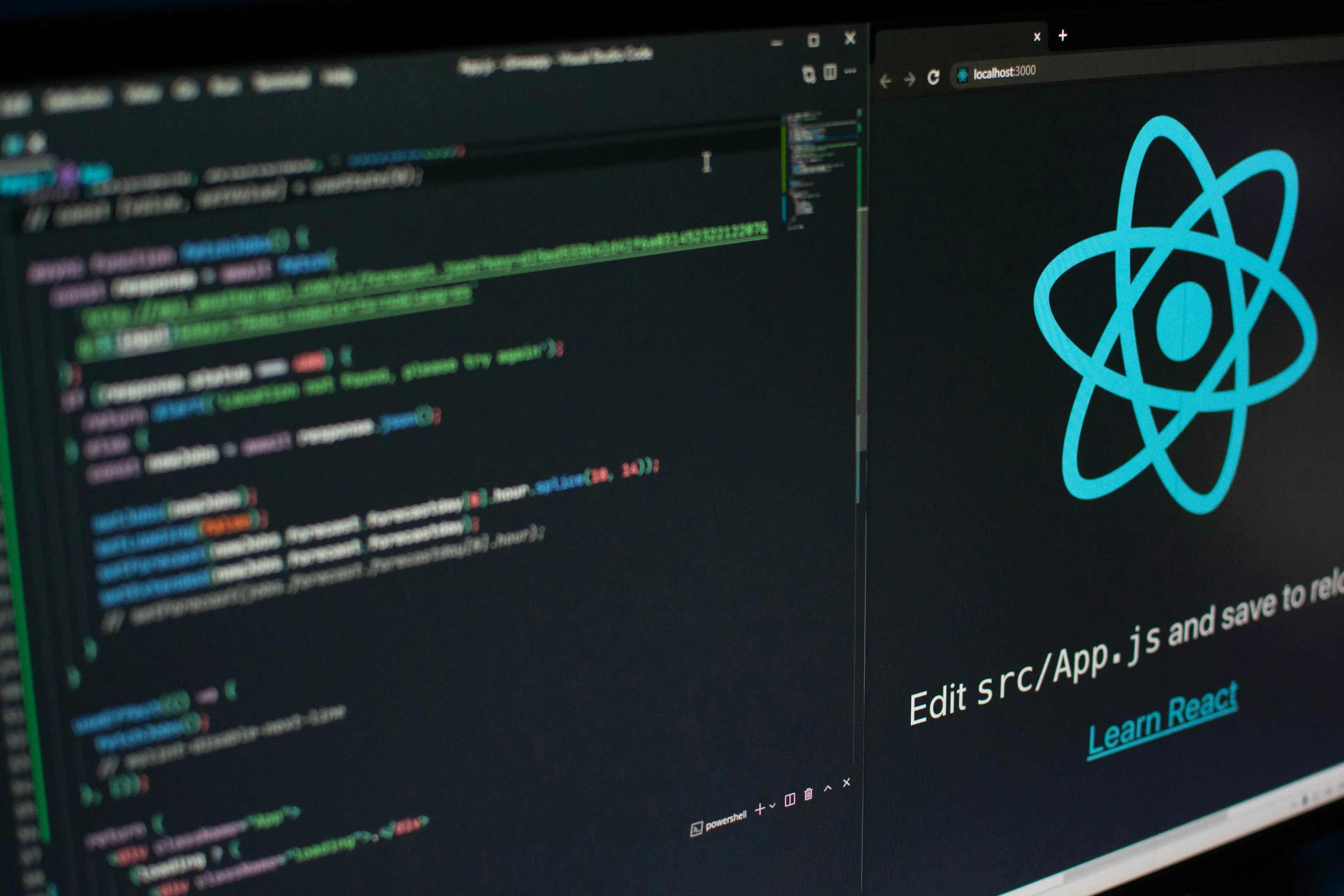 AI technology professional working on software project in modern office