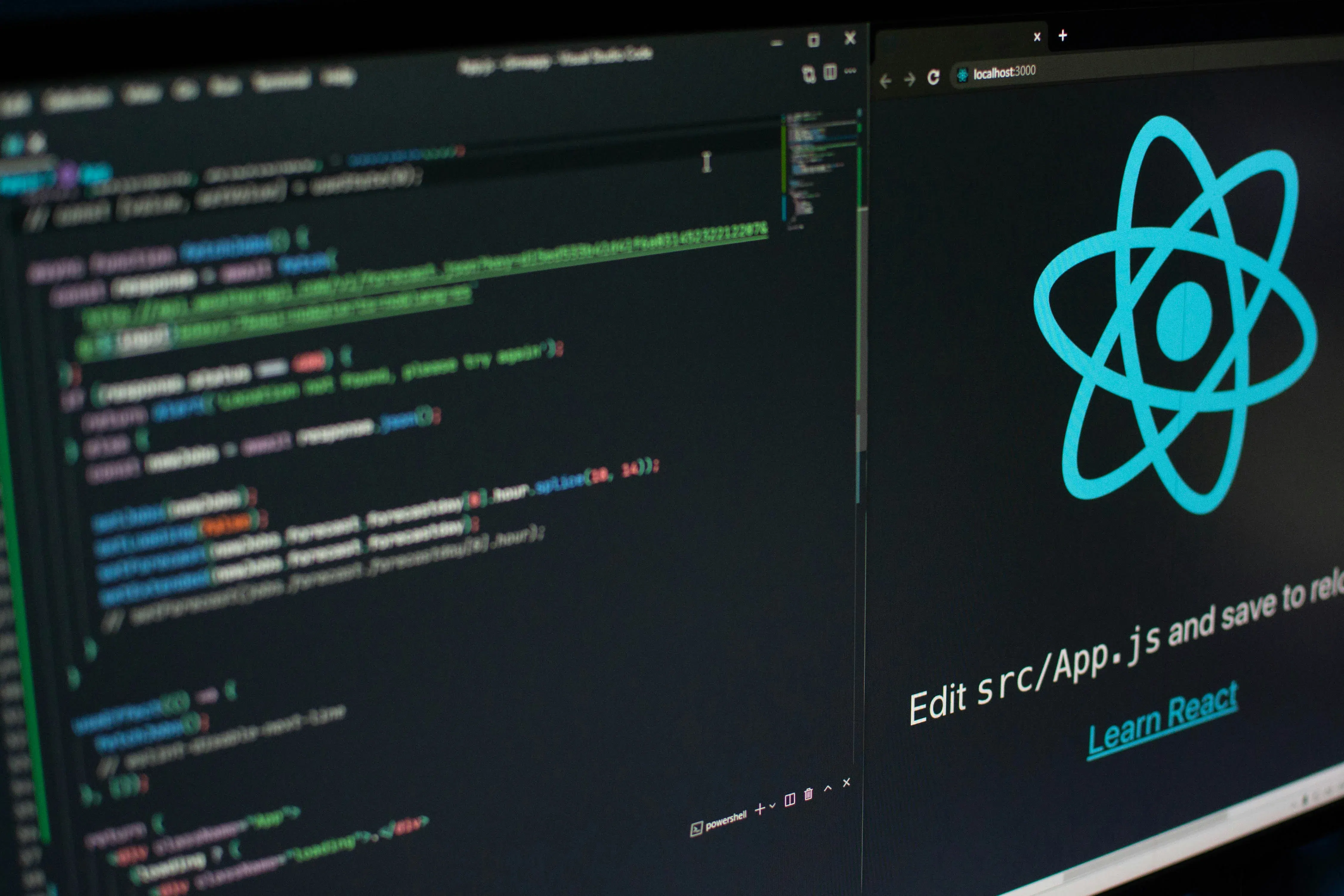 AI technology professional working on software project in modern office