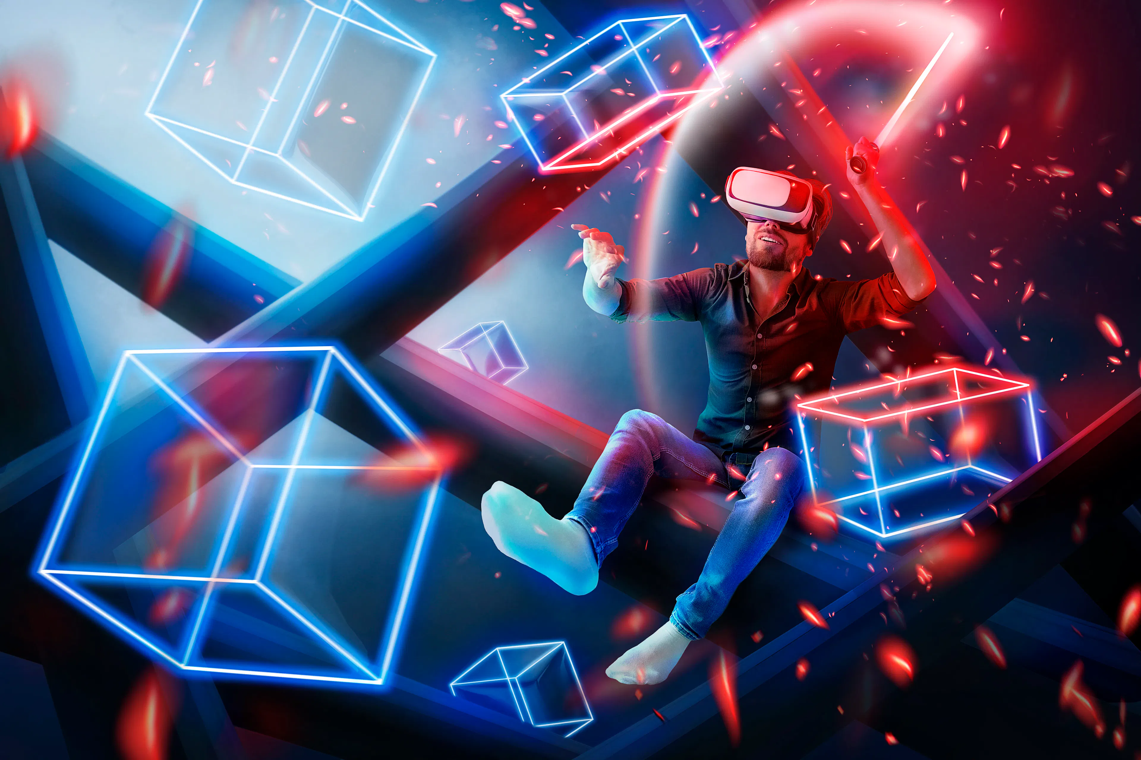 virtual reality headset showing metaverse technology immersive experience
