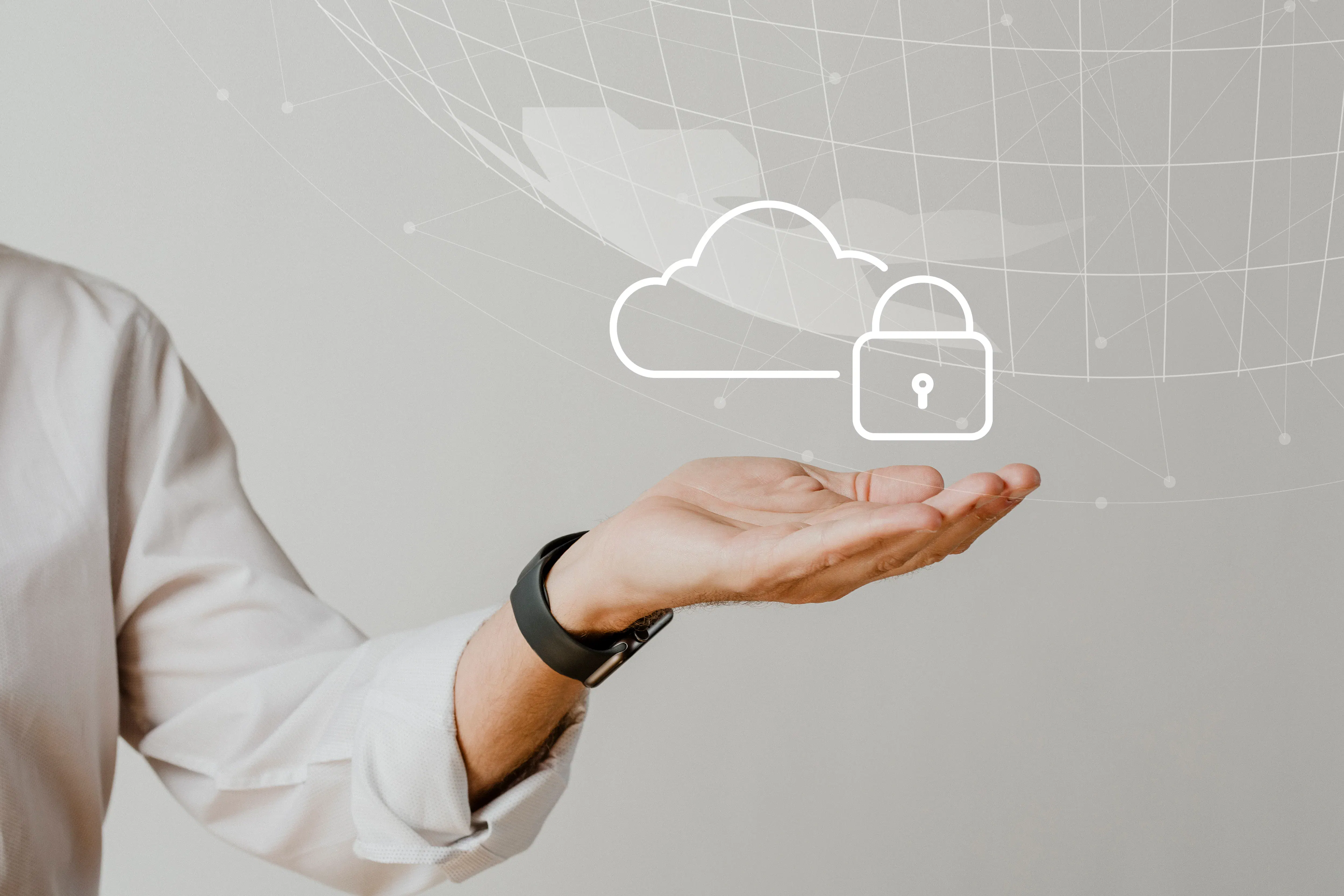 hand holding cloud system with data protection shield