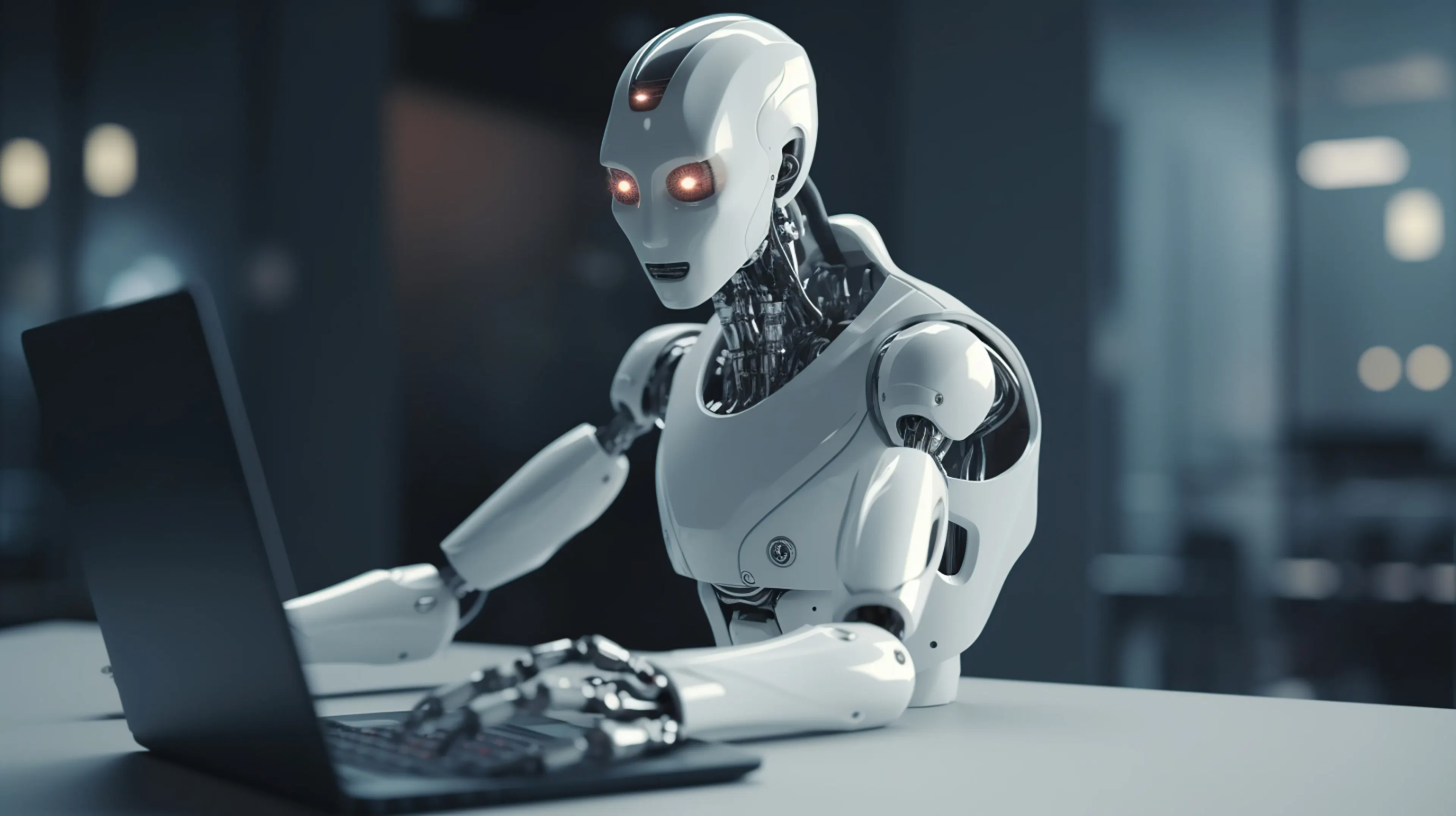 developer working on laptop for AI technology