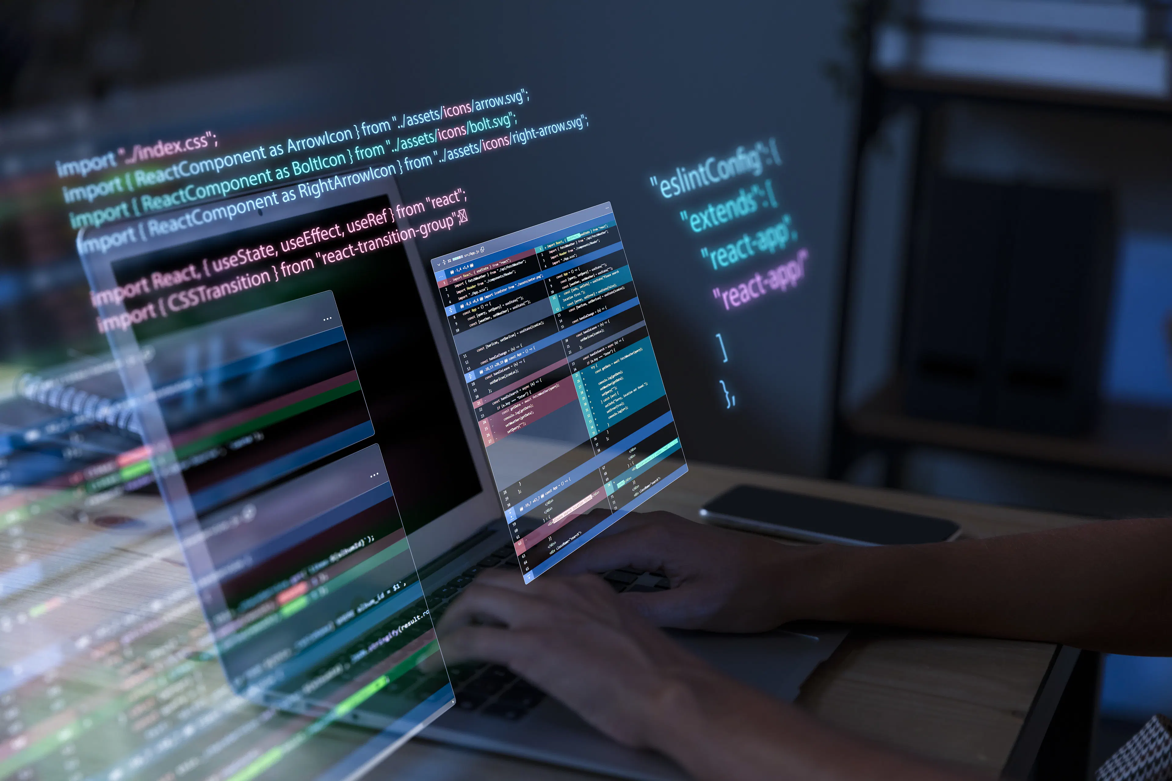 developer working with code in programming environment
