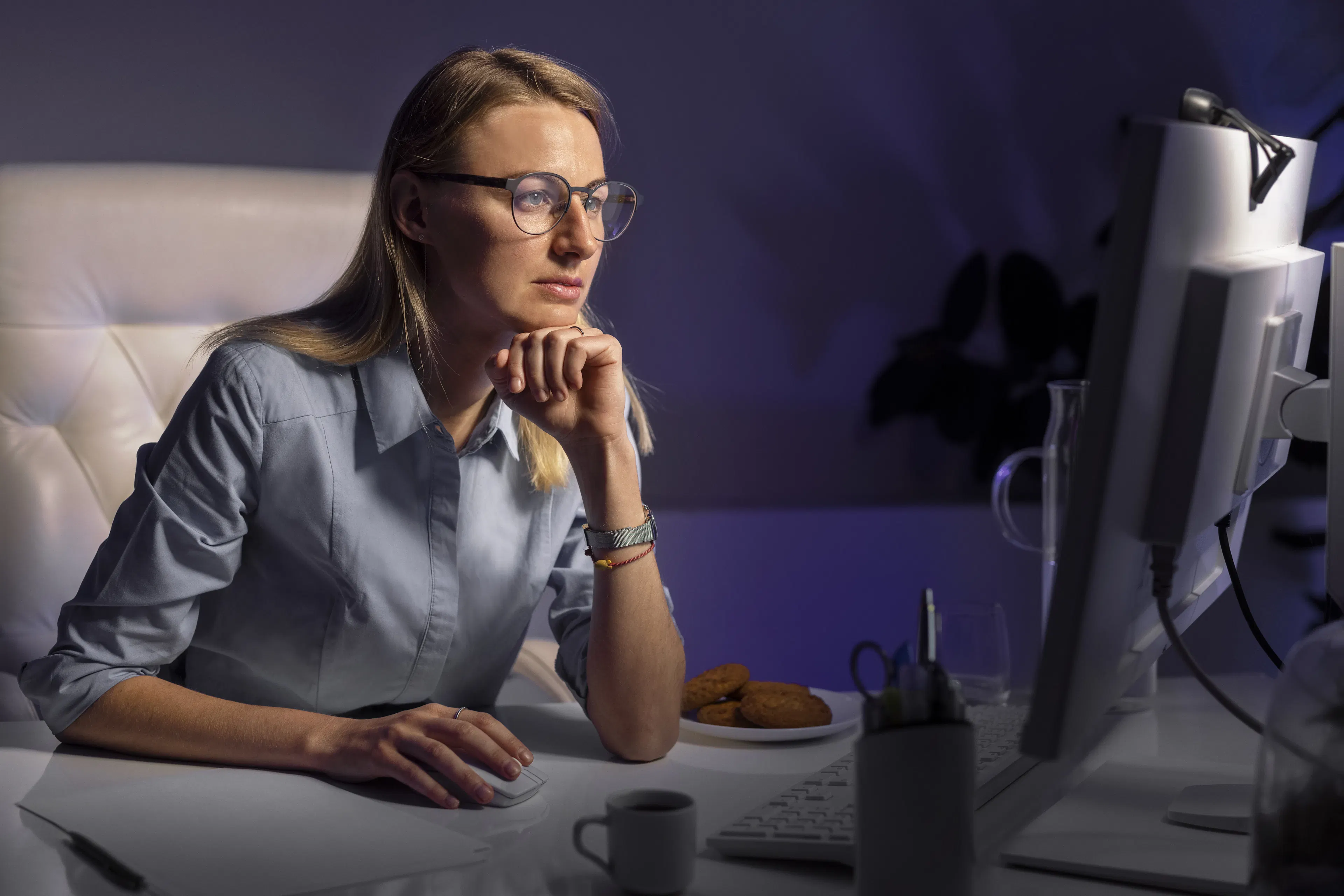 woman developer working late on software project