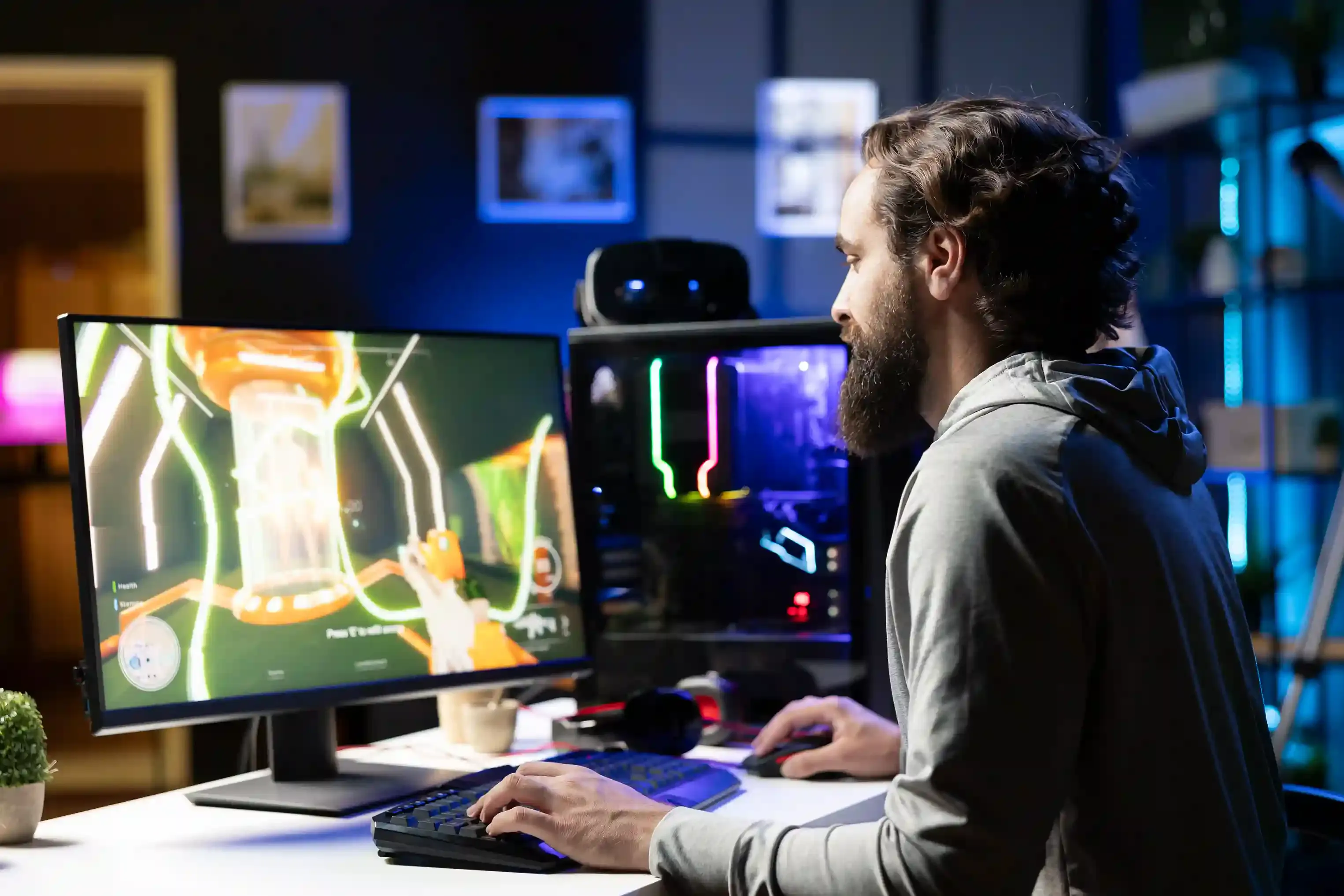 gamer challenging opponents in online video game tournament