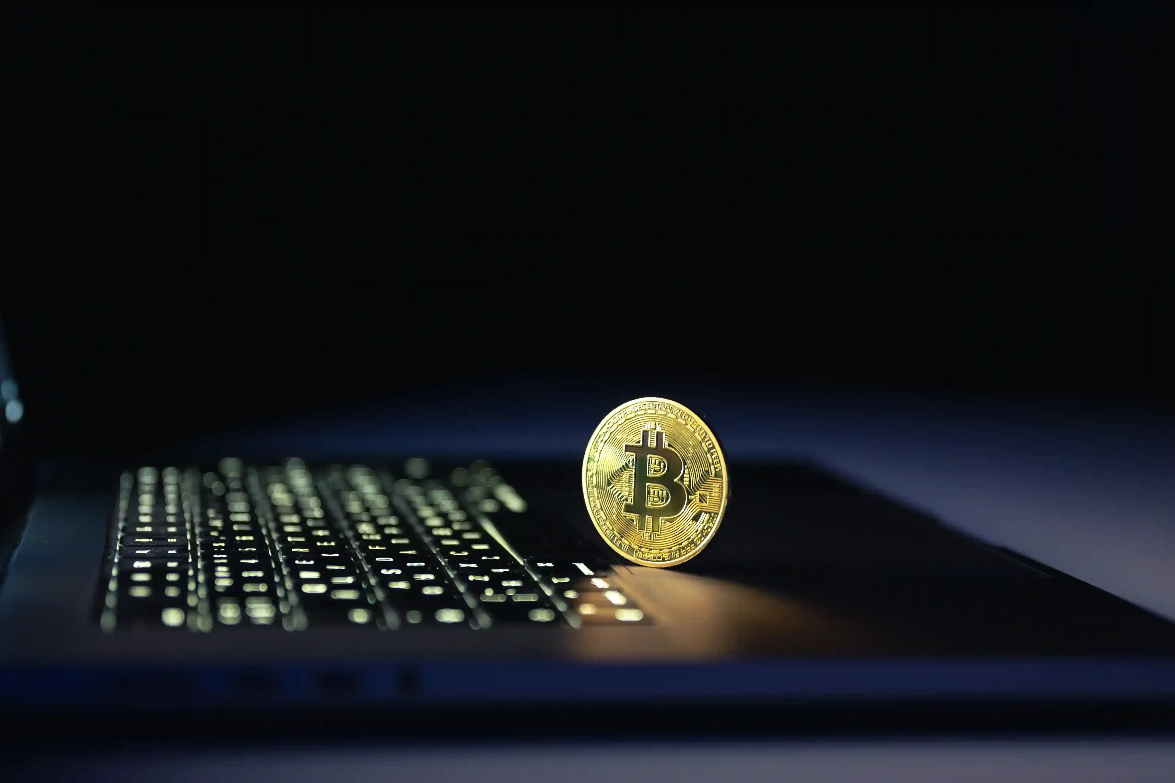 Bitcoin near laptop