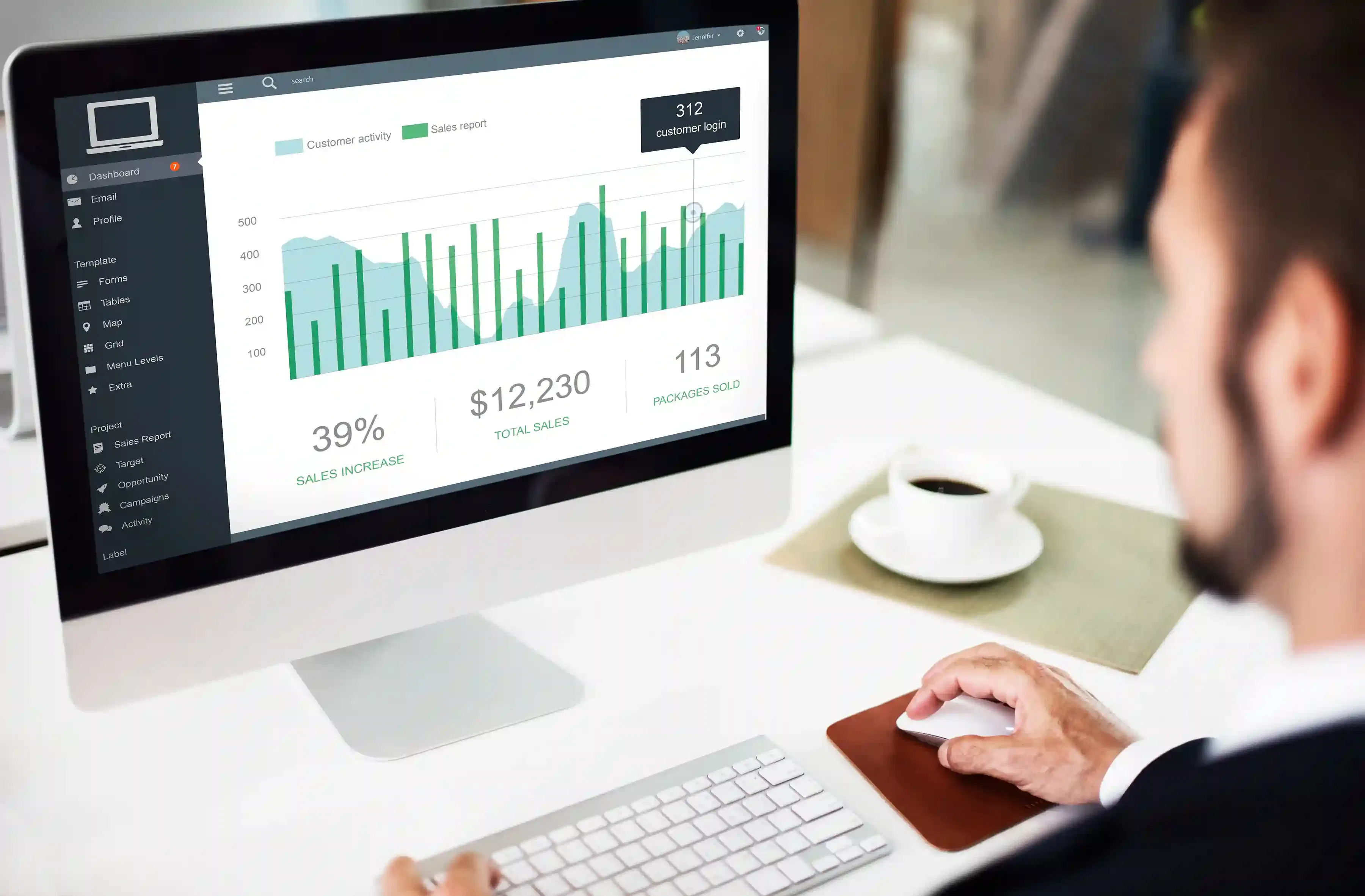 marketing sales dashboard concept with data charts