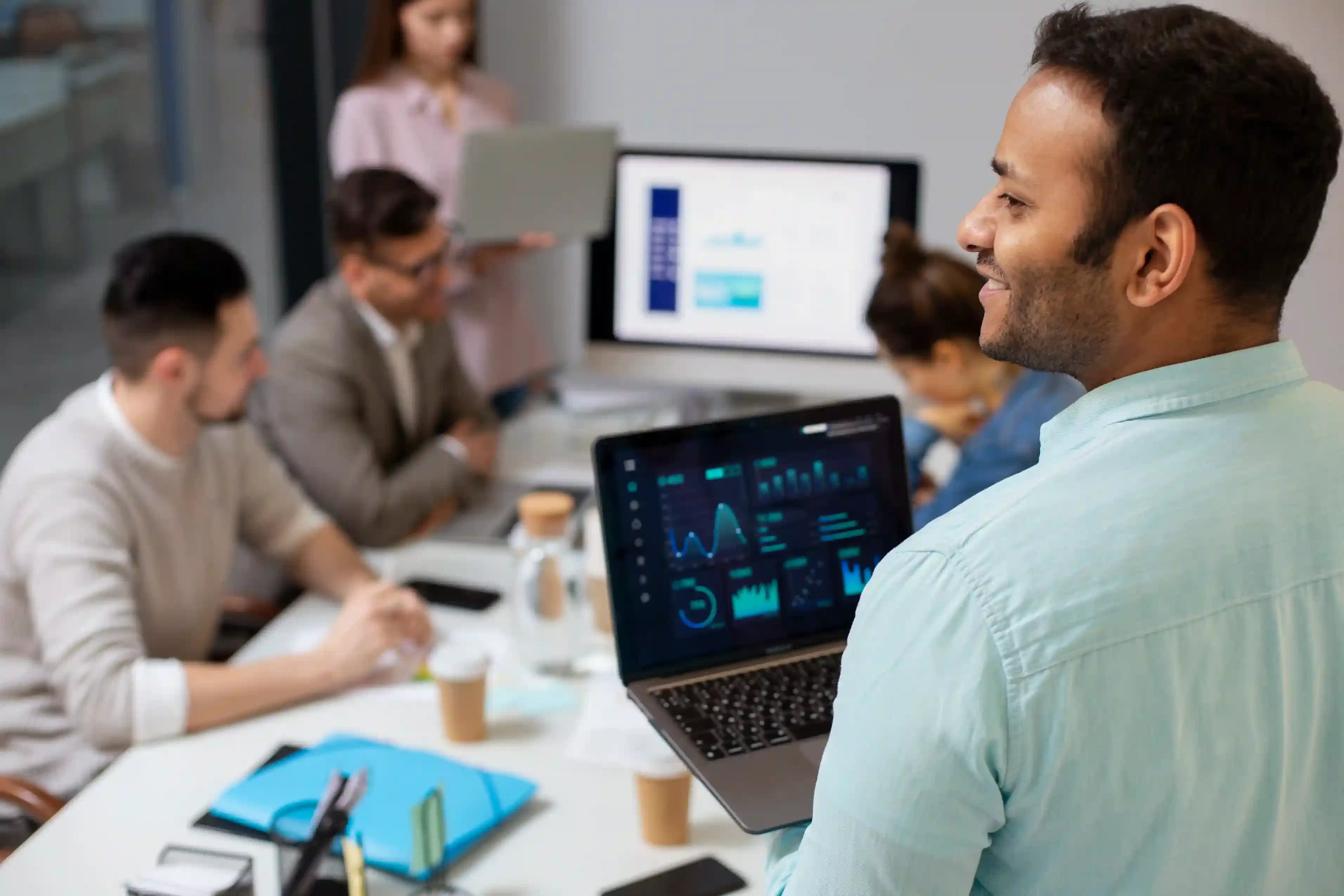 modern equipped computer lab with software development workstations
