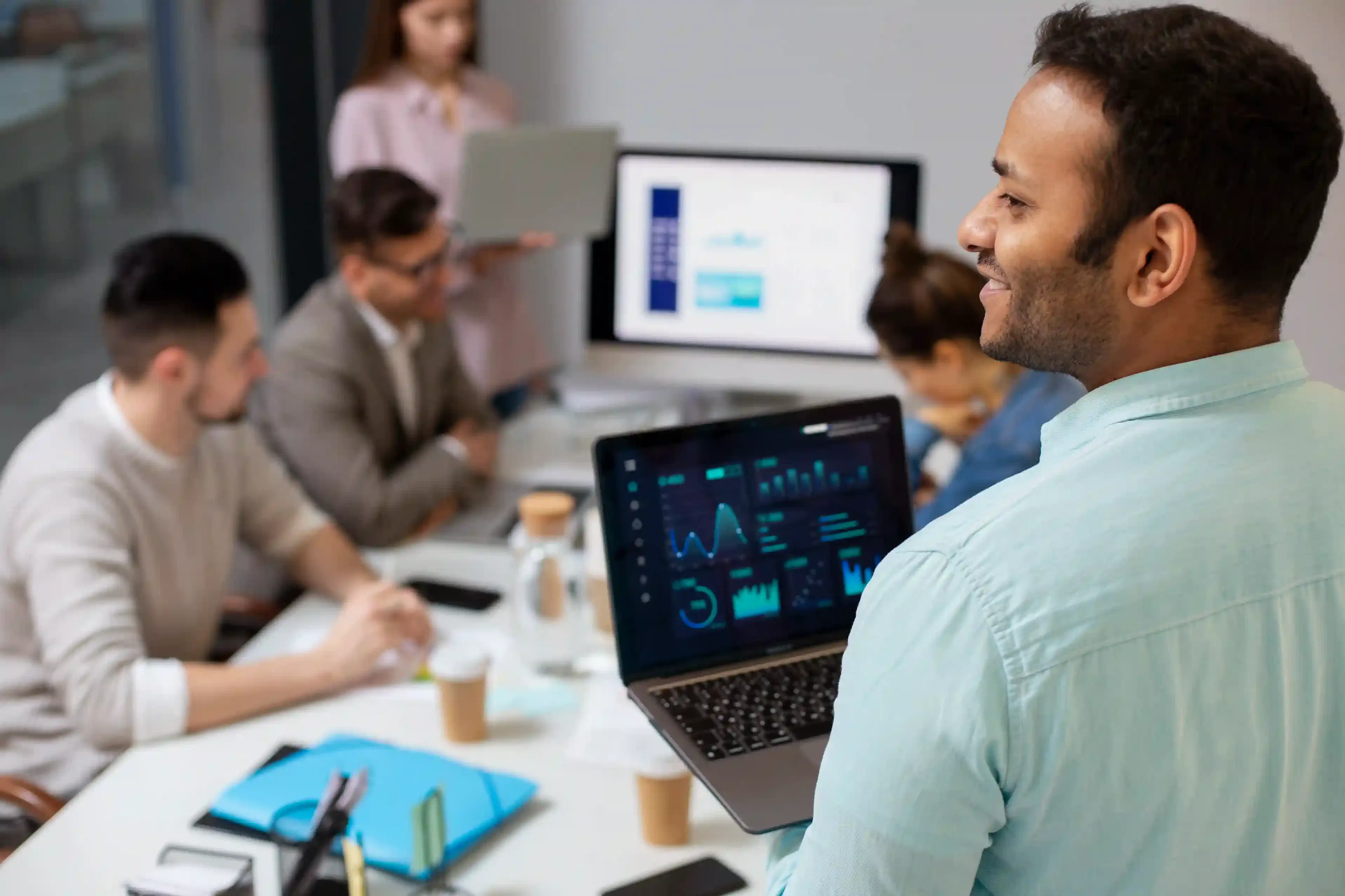 modern equipped computer lab with software development workstations