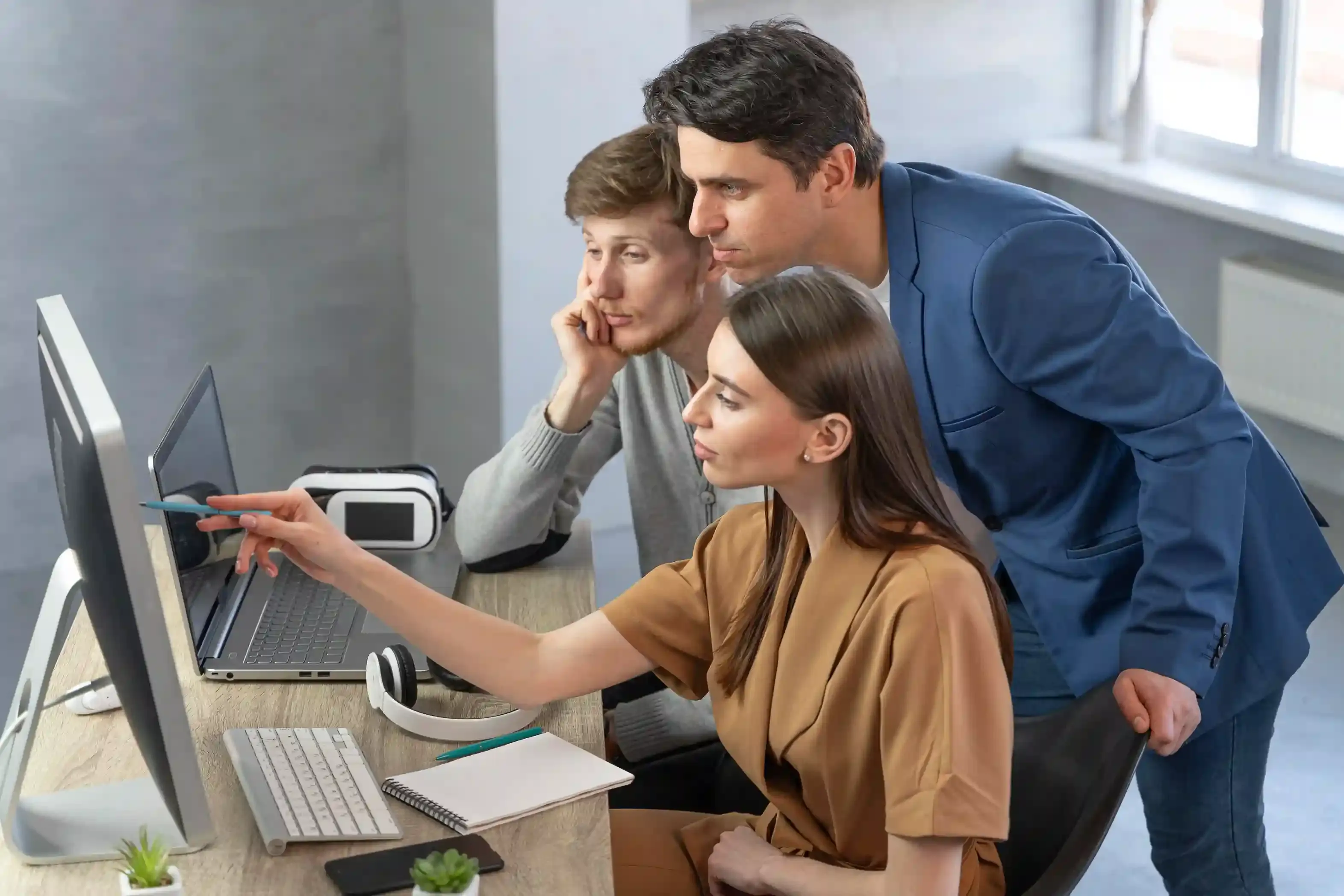 side view of professional team working with new technologies