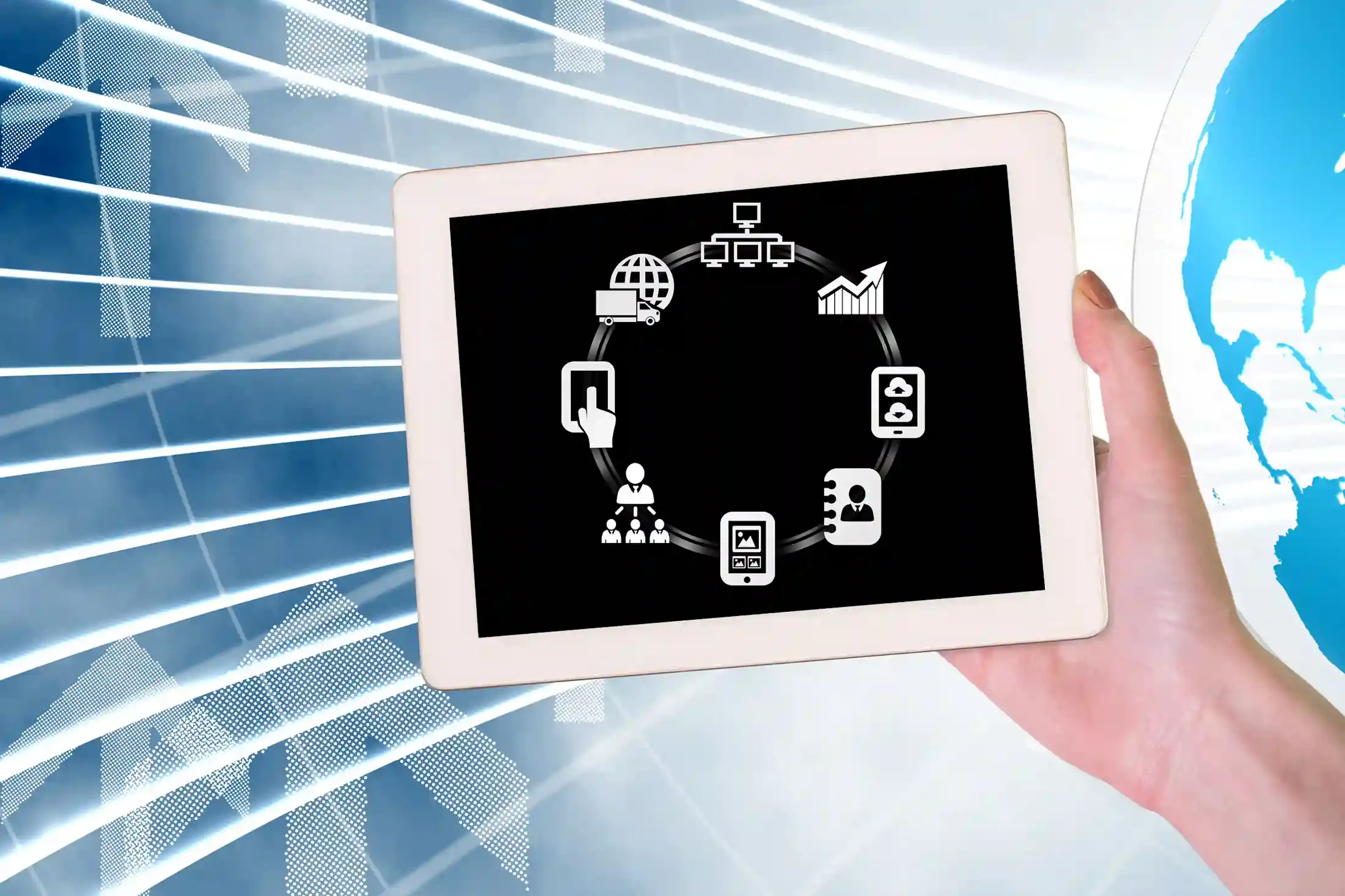 tablet displaying multiple software applications