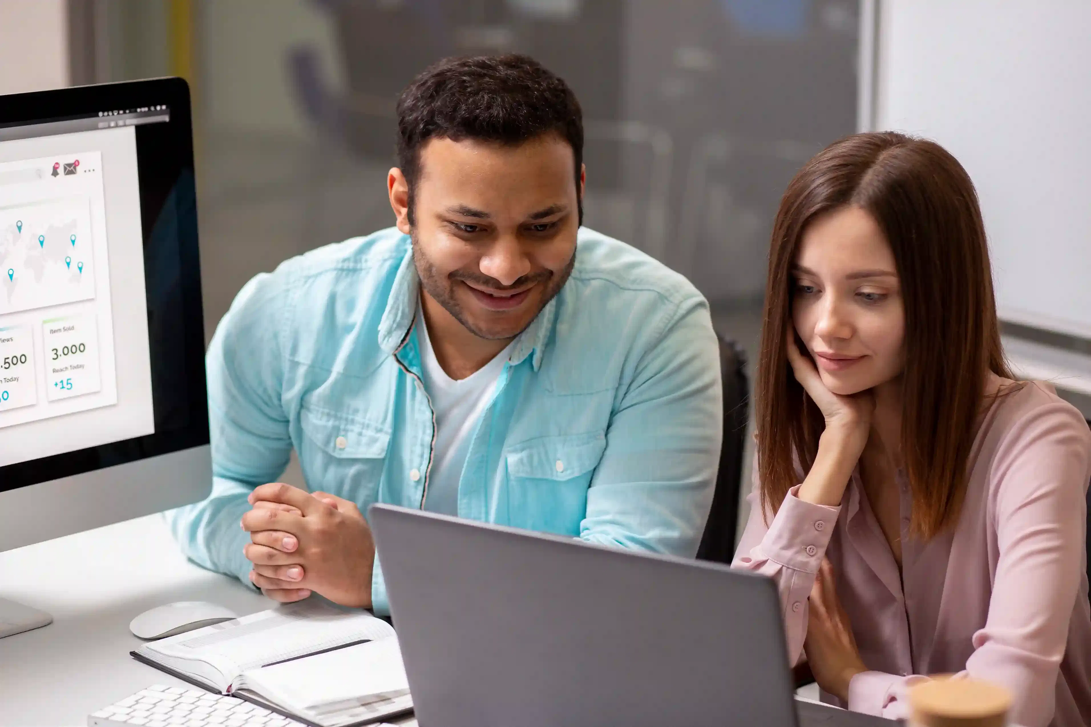 modern equipped computer lab with software development workstations