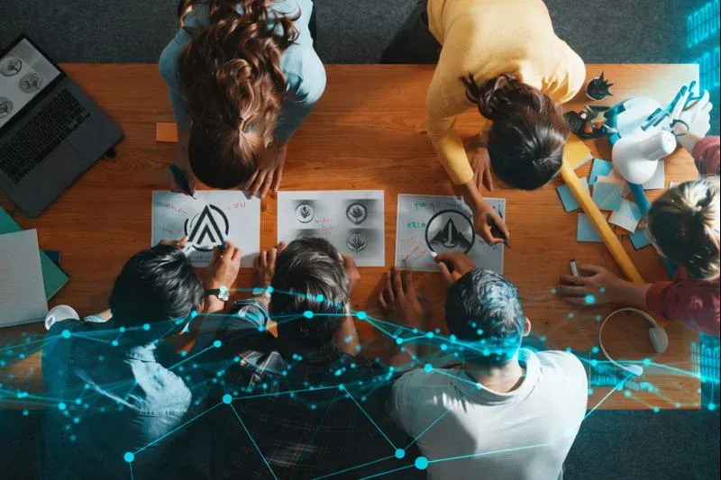 AI-generated workplace scene showing AI technology