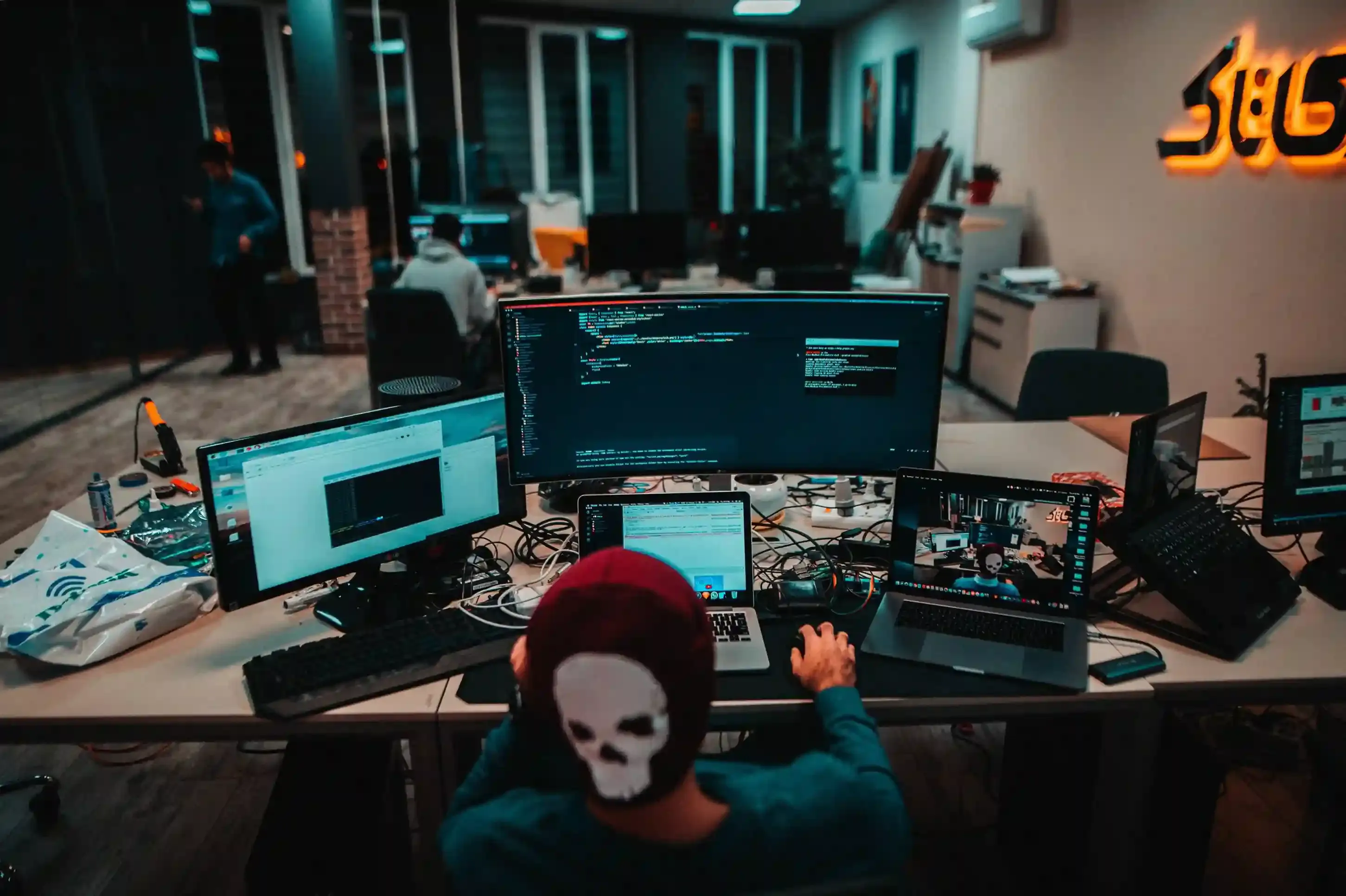 full-stack development professional working on software project in modern office